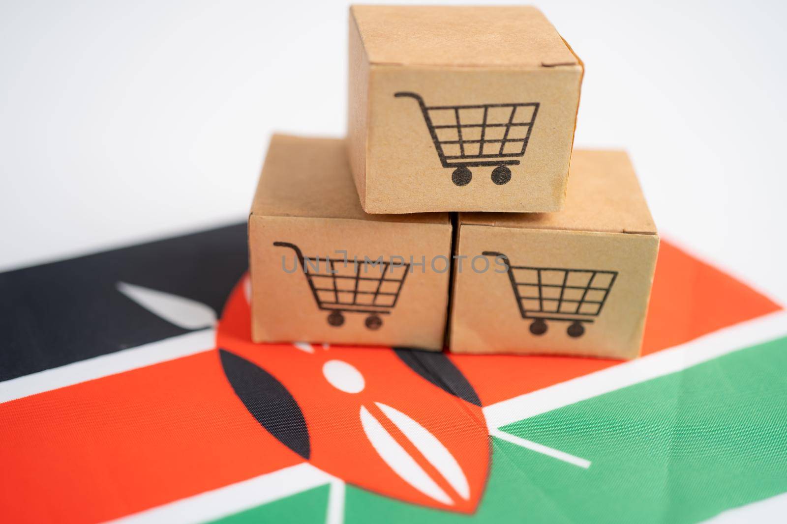 Shopping cart logo with Kenya flag, Shopping online Import Export eCommerce finance business concept. flag, Shopping online Import Export eCommerce finance business concept. by pamai