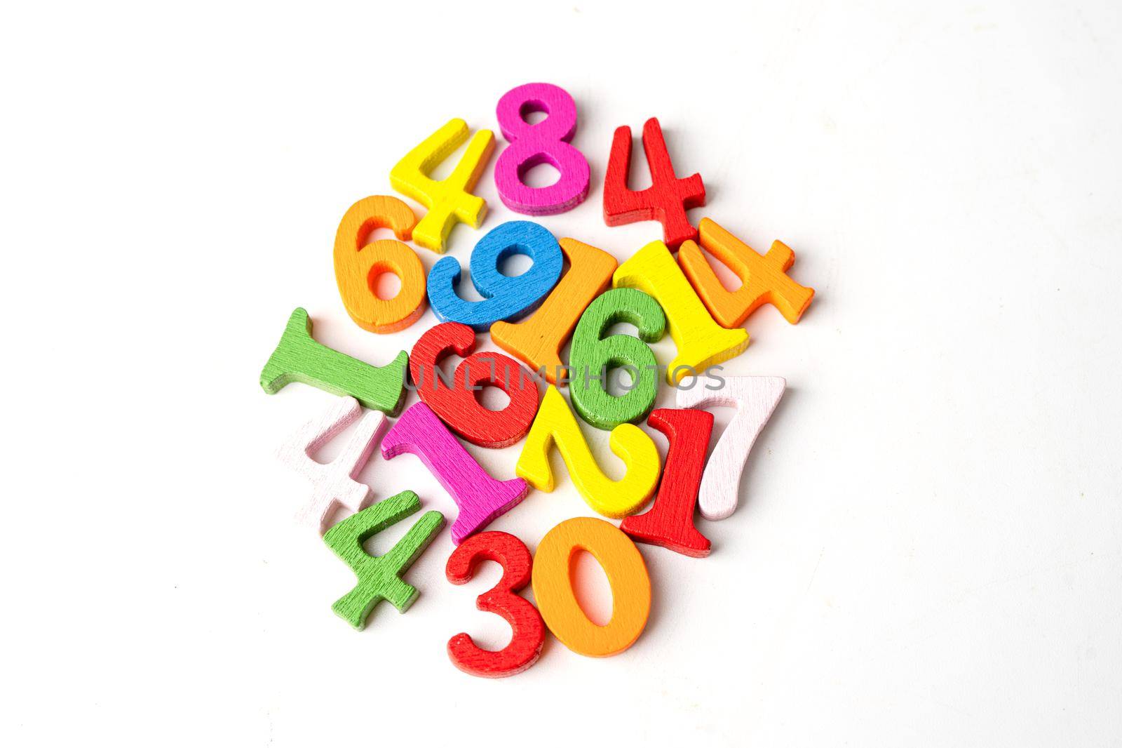 Math Number colorful on white background, education study mathematics learning teach concept. by pamai