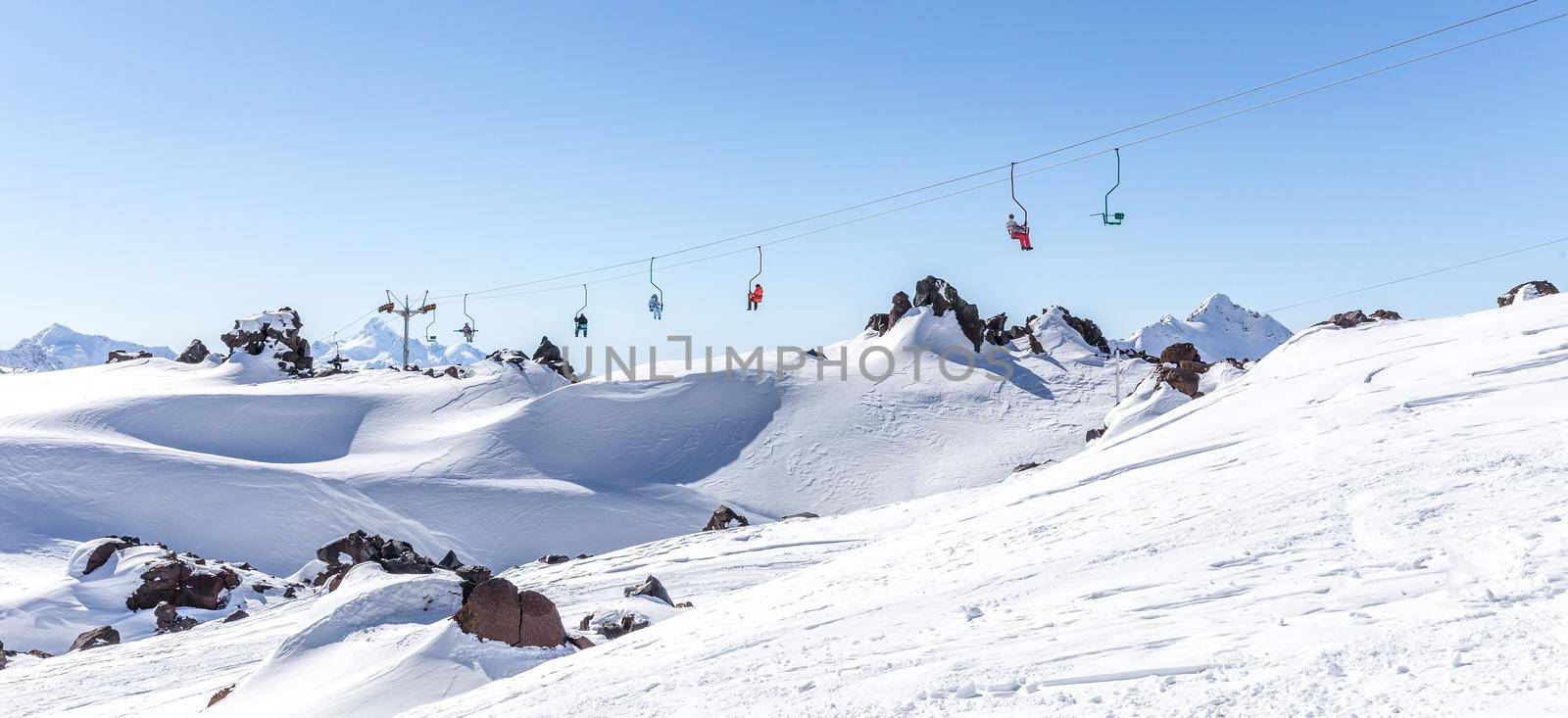 Ski lift in Ski Resort high in the mountains in Russia