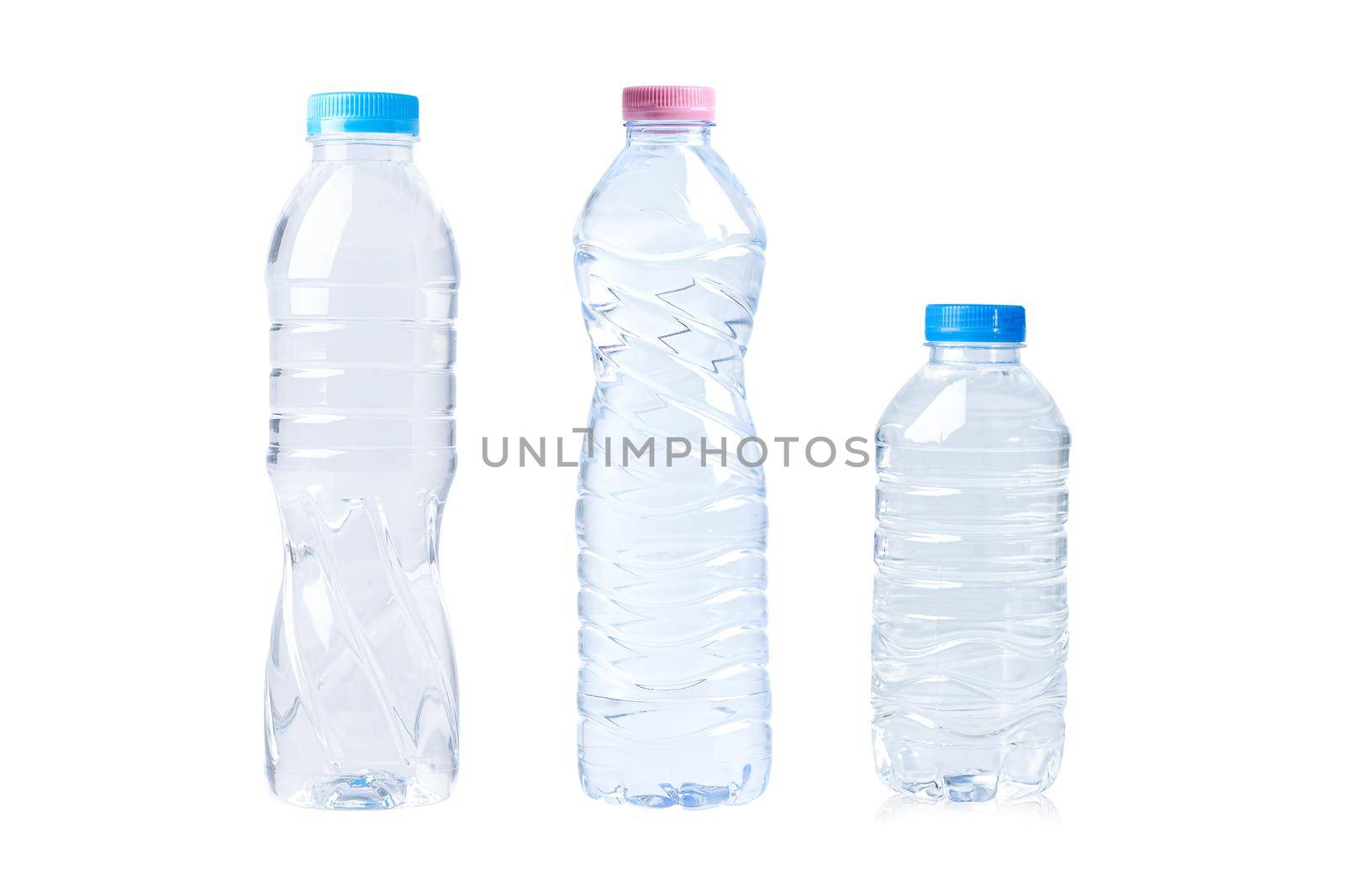 Plastic water bottle for drink isolated on white background.