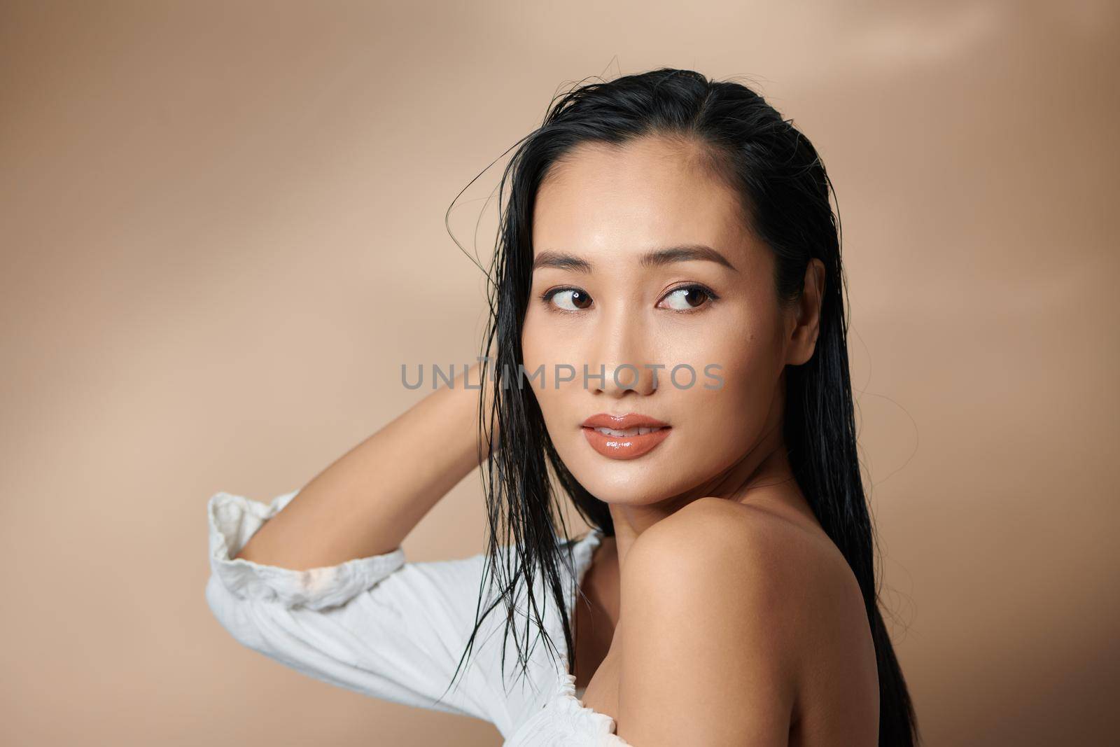 Beauty woman asia beauty for background beige by makidotvn