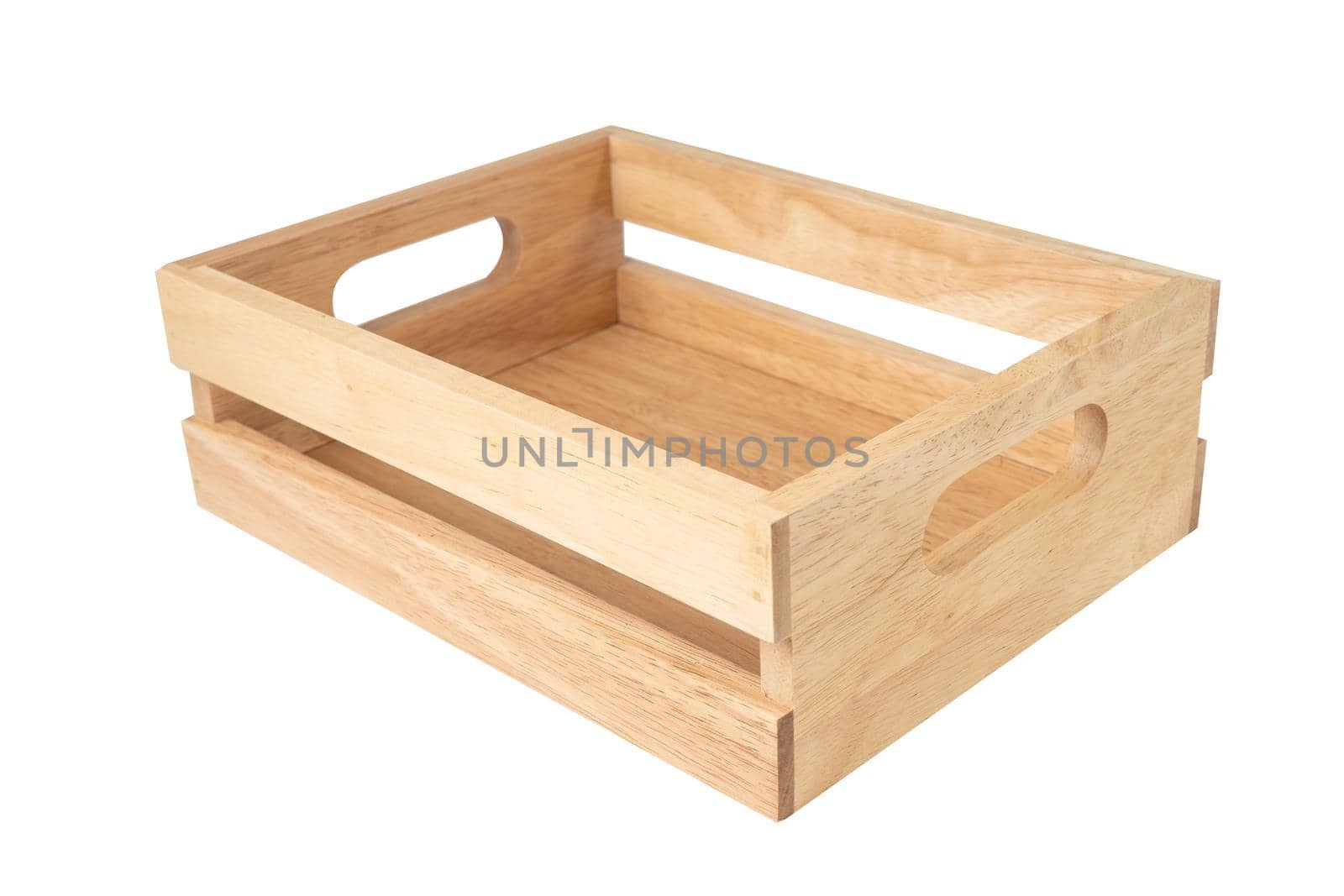 Empty wooden box isolate on white background.