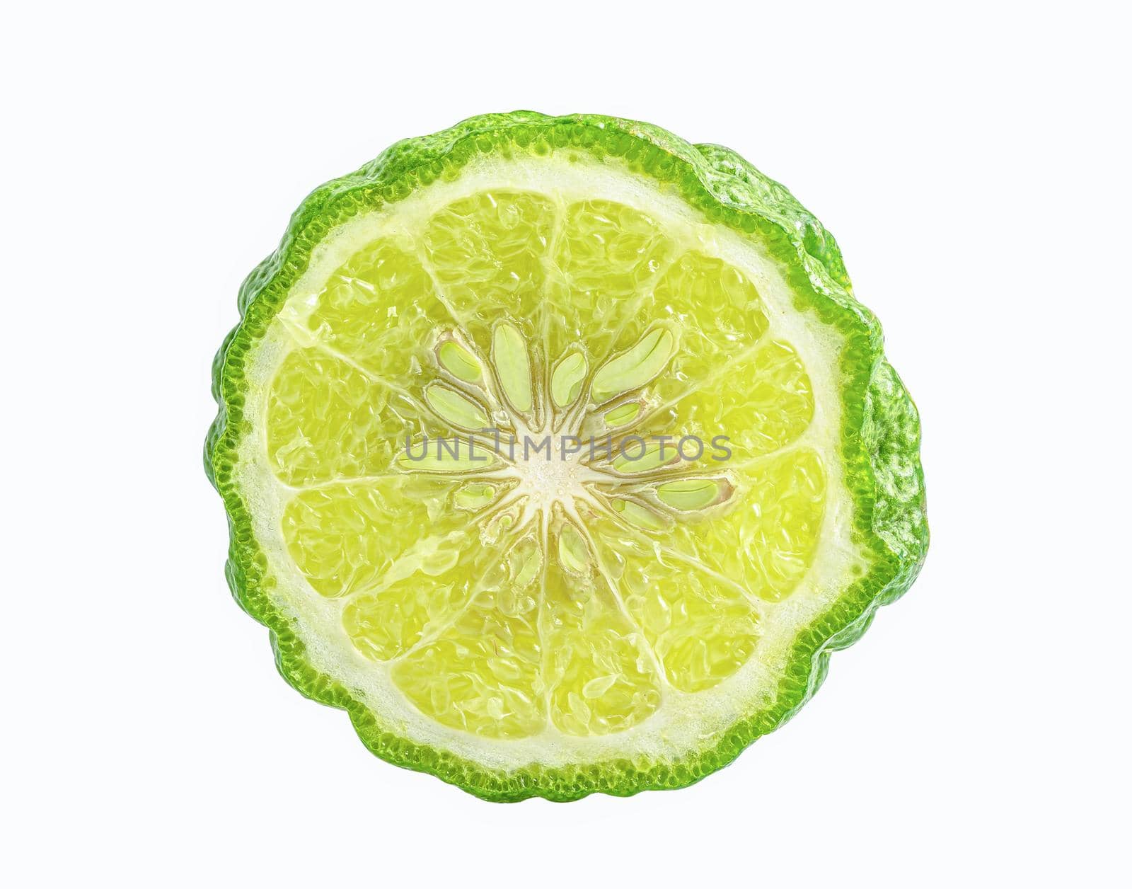 Fresh bergamot fruit with cut in half on wooden background.