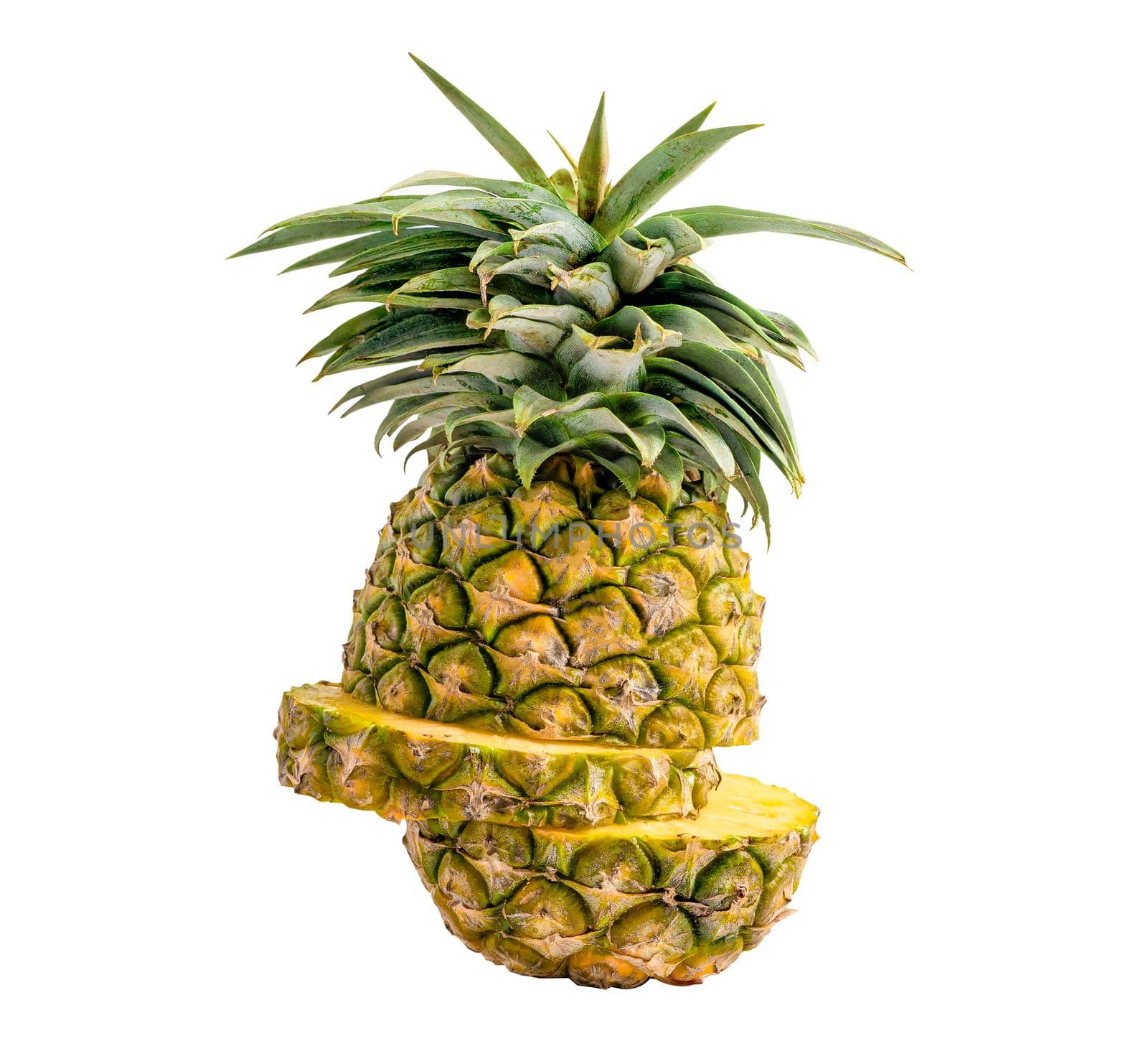 Pineapple fruit with slice isolated on white background with clipping path.