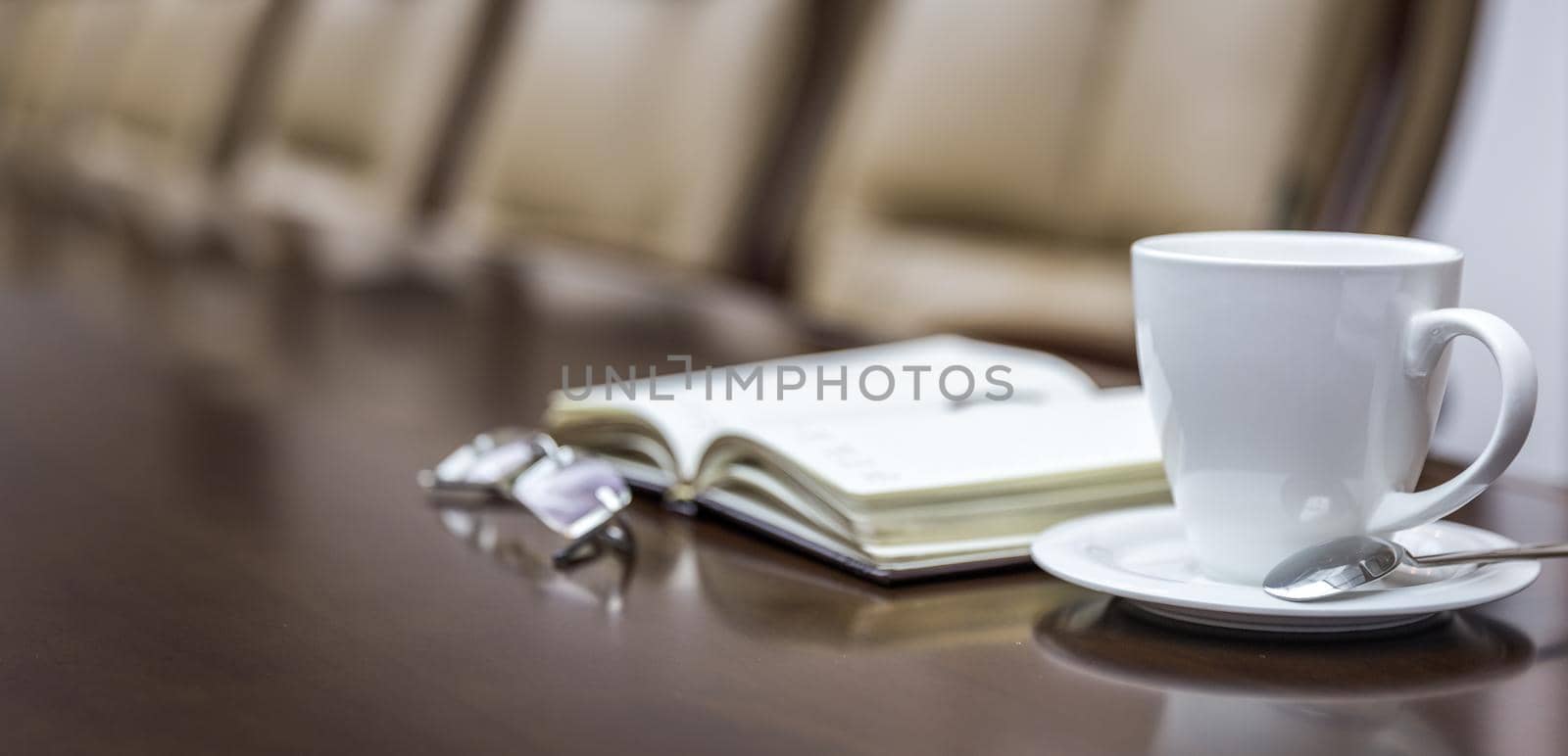 Business papers in conference room before meeting in office