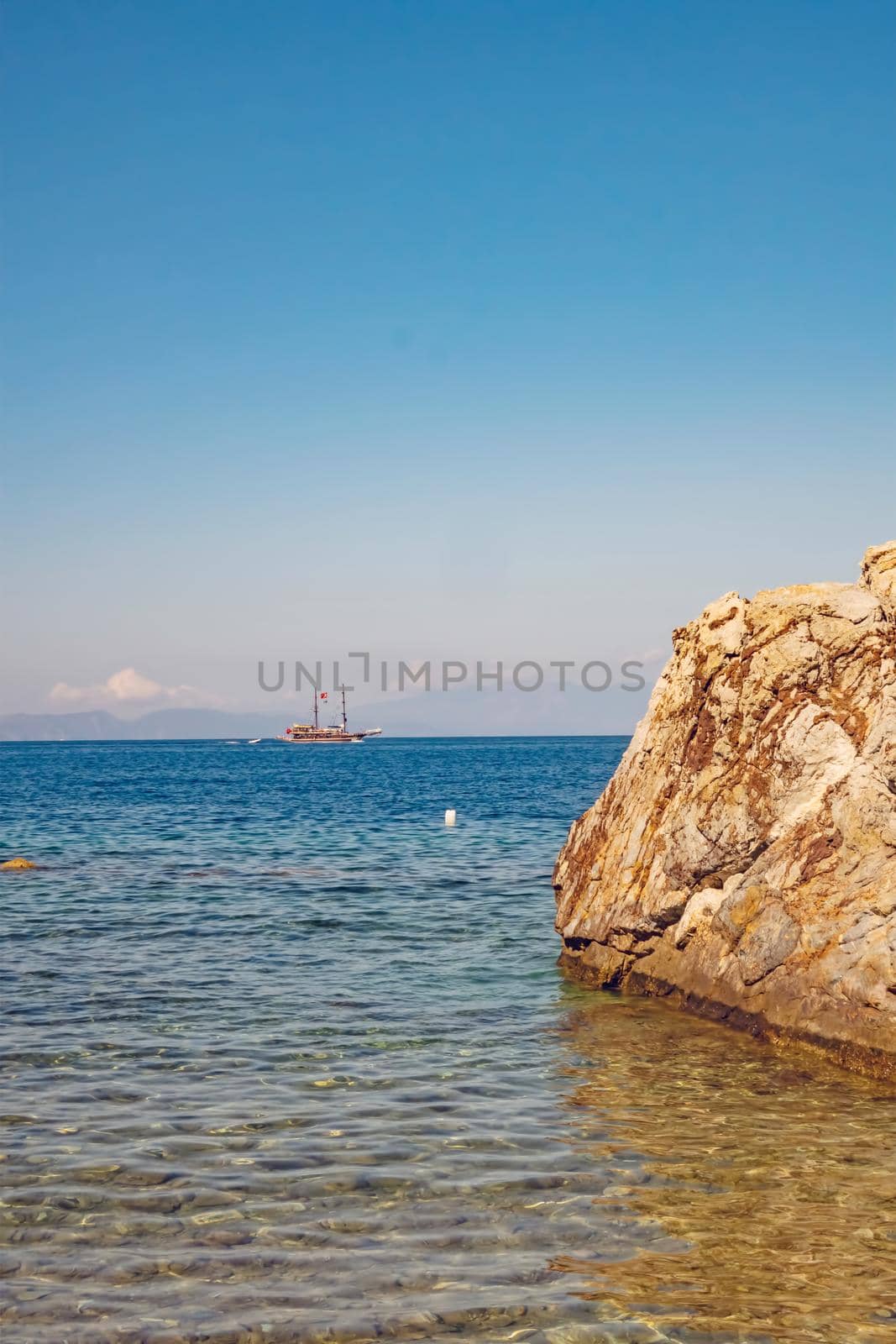kusadasi,aydin,turkey- july 24,2021.summer season and sea view on the aegean sea coast in kusadasi and summer season.