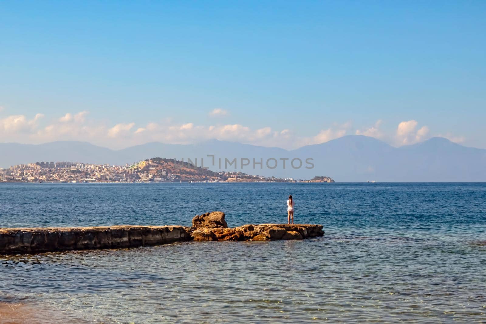 kusadasi,aydin,turkey- july 24,2021.summer season and sea view on the aegean sea coast in kusadasi and summer season.
