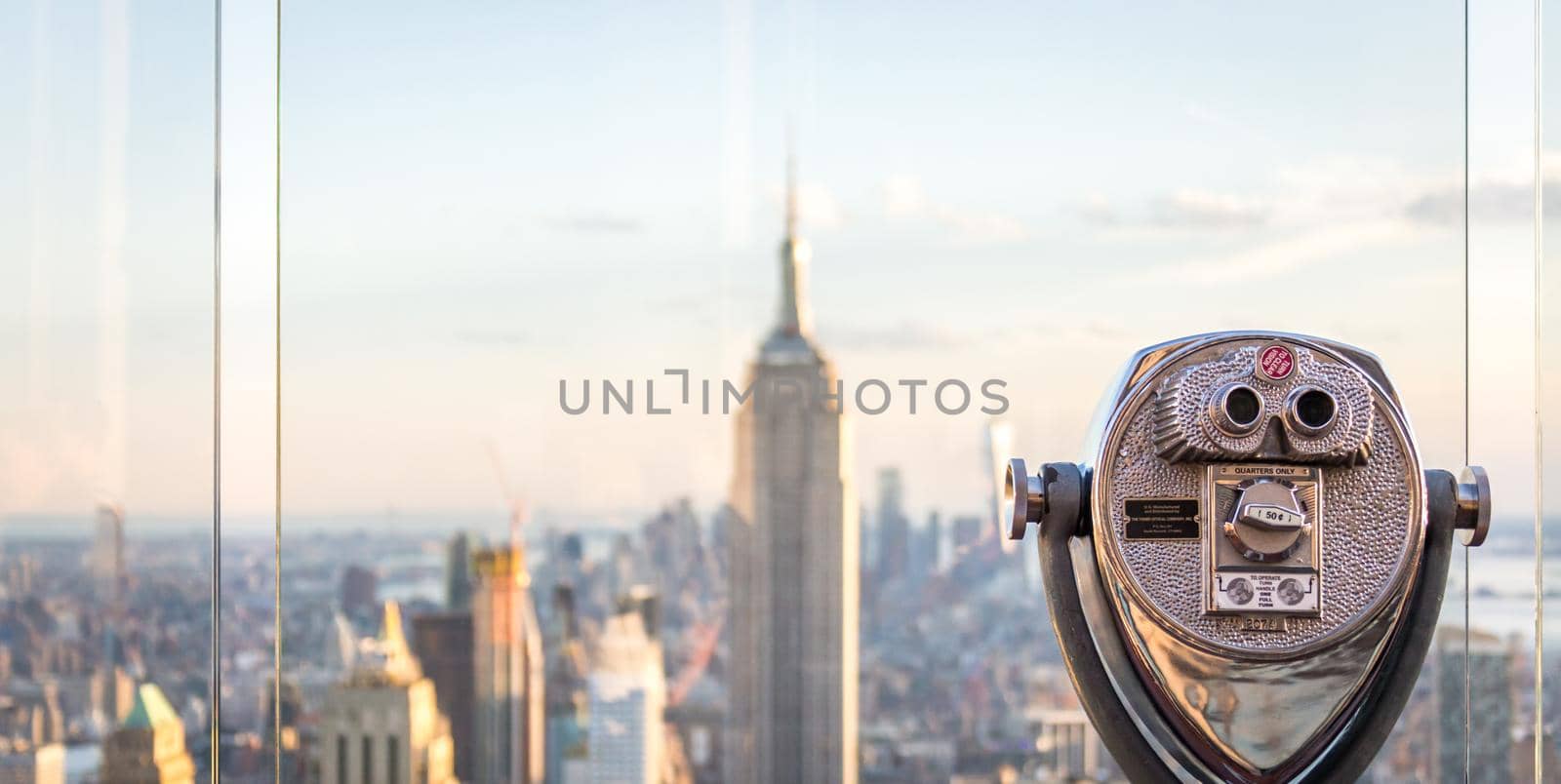 New york, USA - May 17, 2019: Binoculars looking at landmarks in midtown Manhattan, New York City, USA