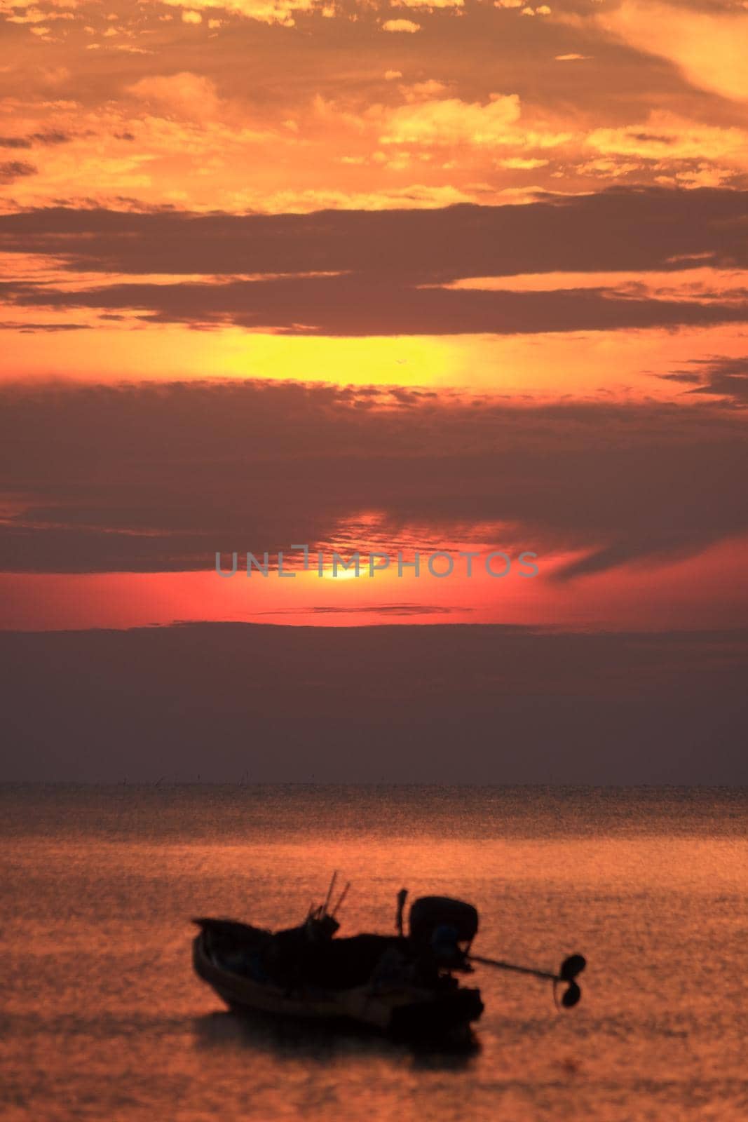 boat silhouette, blurry boat to the foreground and focus on the sky as the background by nuisk17