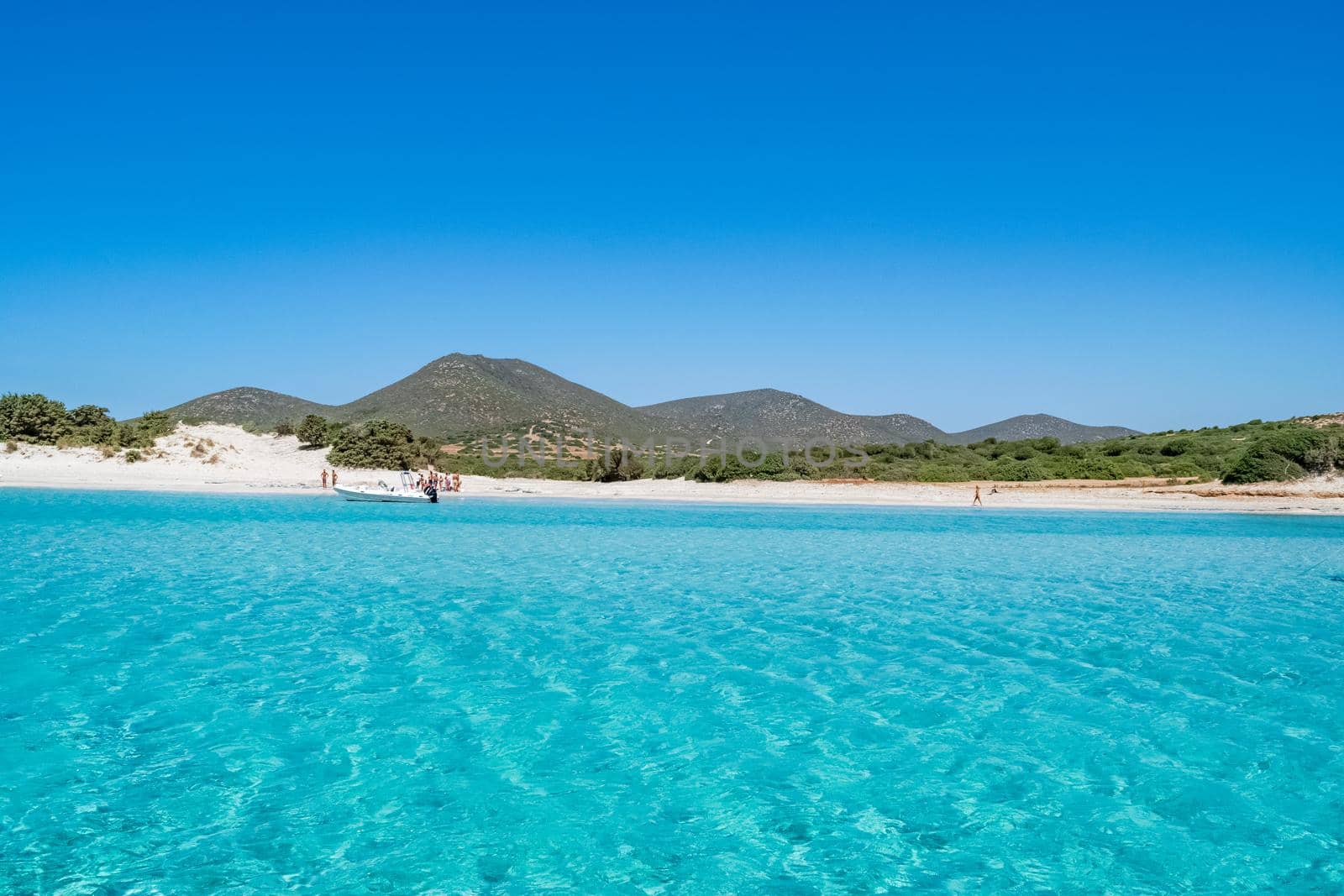 Beautiful view of the southern Sardinian sea. The incredible colors of Zafferano bay, Teulada, Italy.