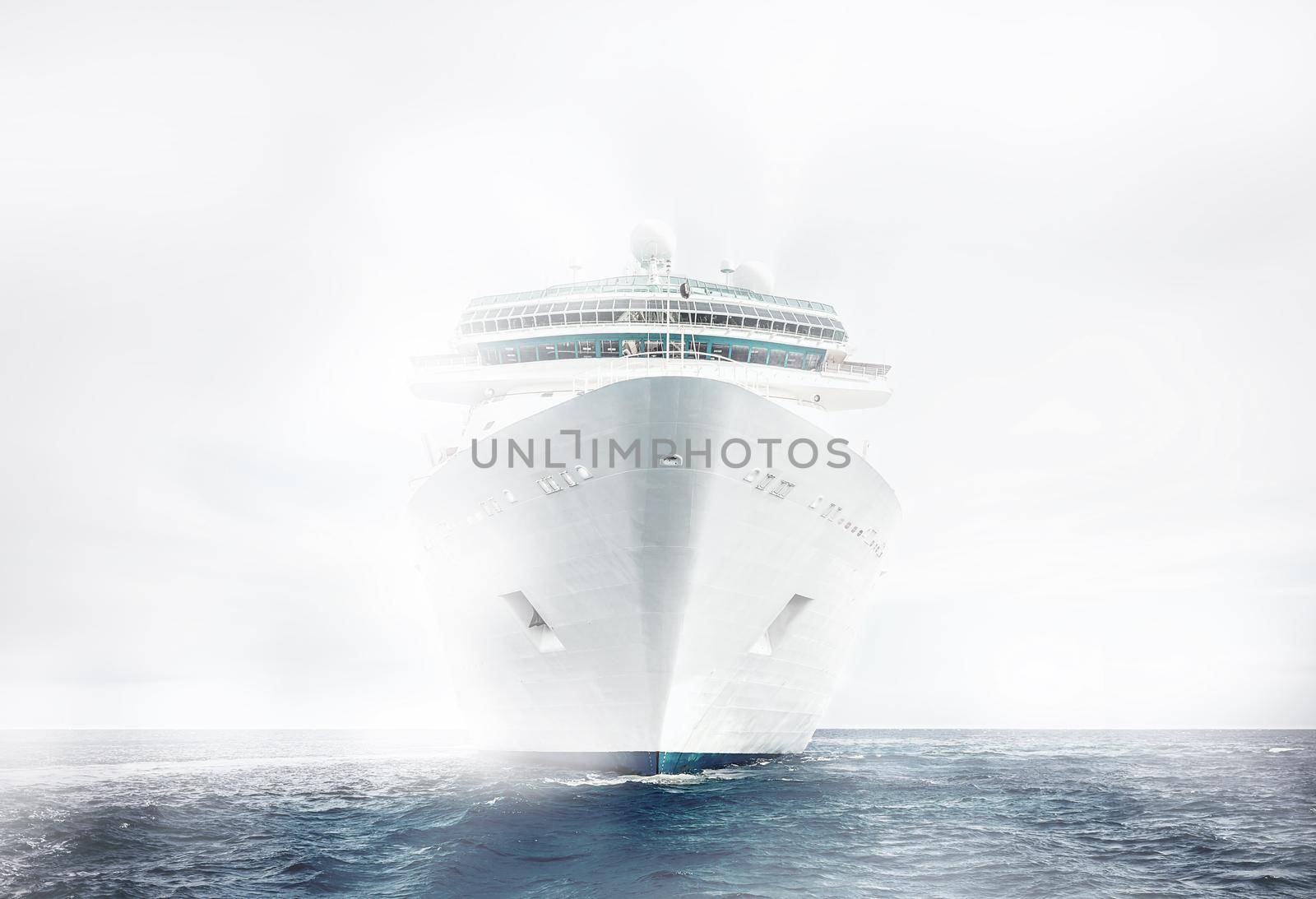 Cruise ship sailing in fog