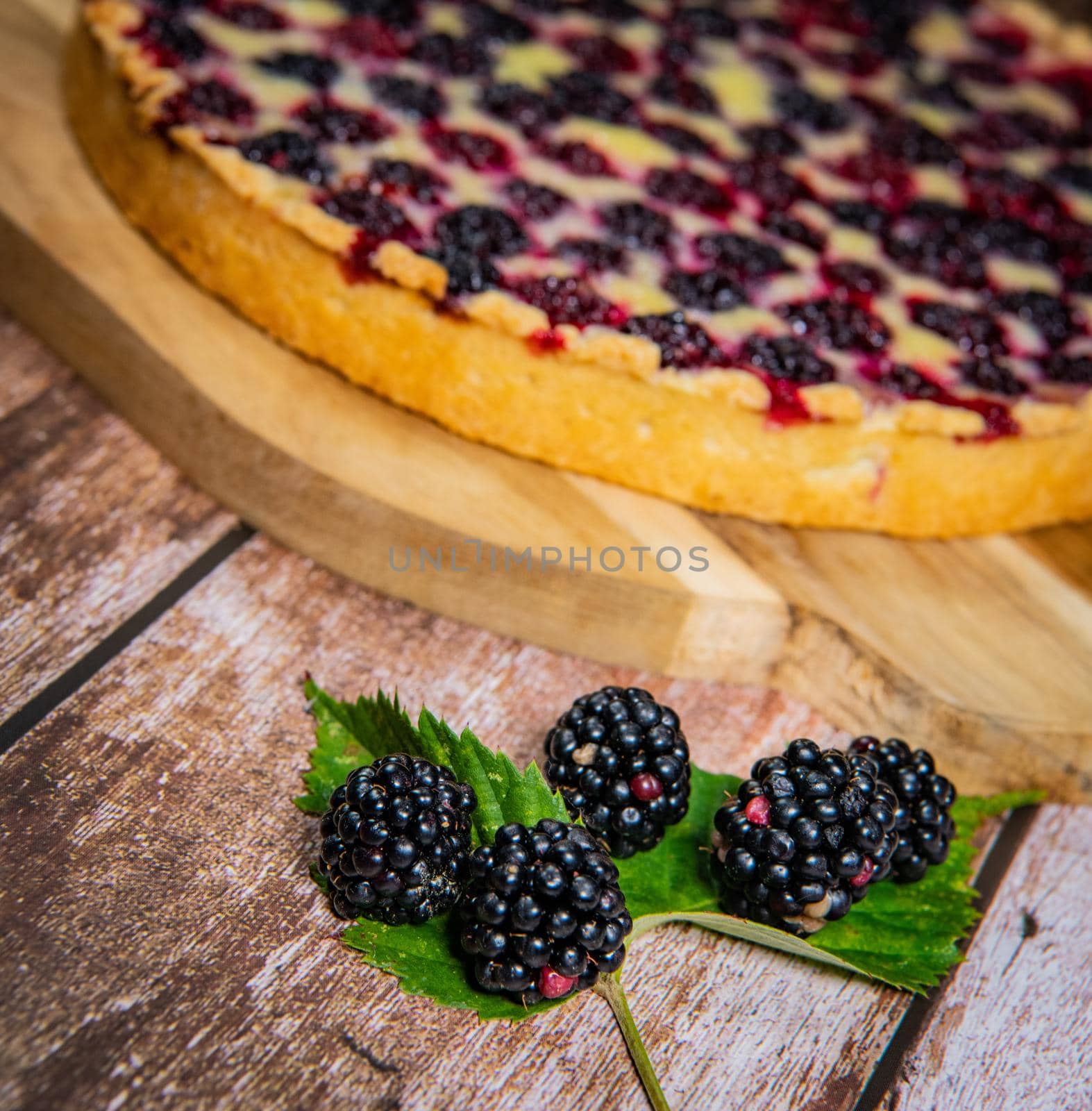 Homemade pie closeup on blackberries. High quality 4k footage