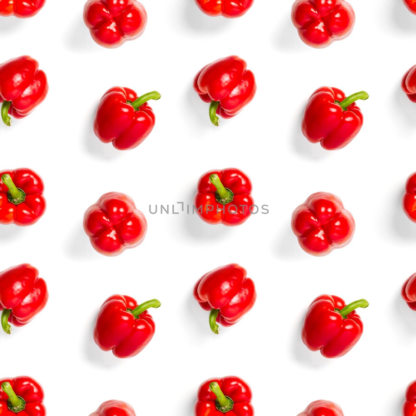 seamless pattern of bulgarian red pepper on white background. wallpaper, print pattern, top view, flat layout, isolated by PhotoTime
