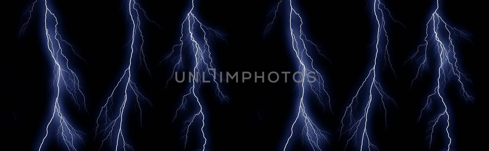 Different lightning bolts isolating on black background