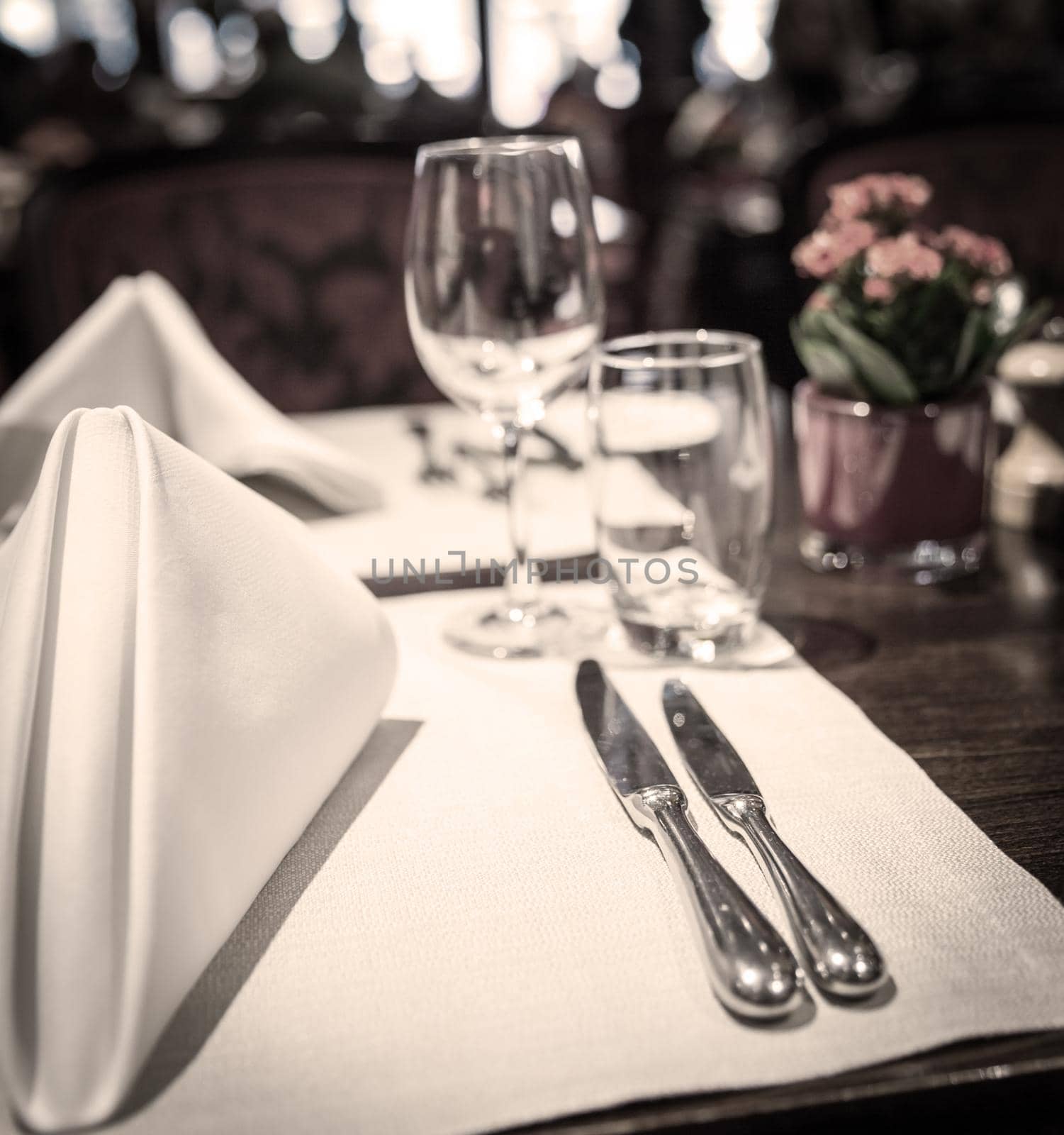 Fine table setting in a luxurious restaurant