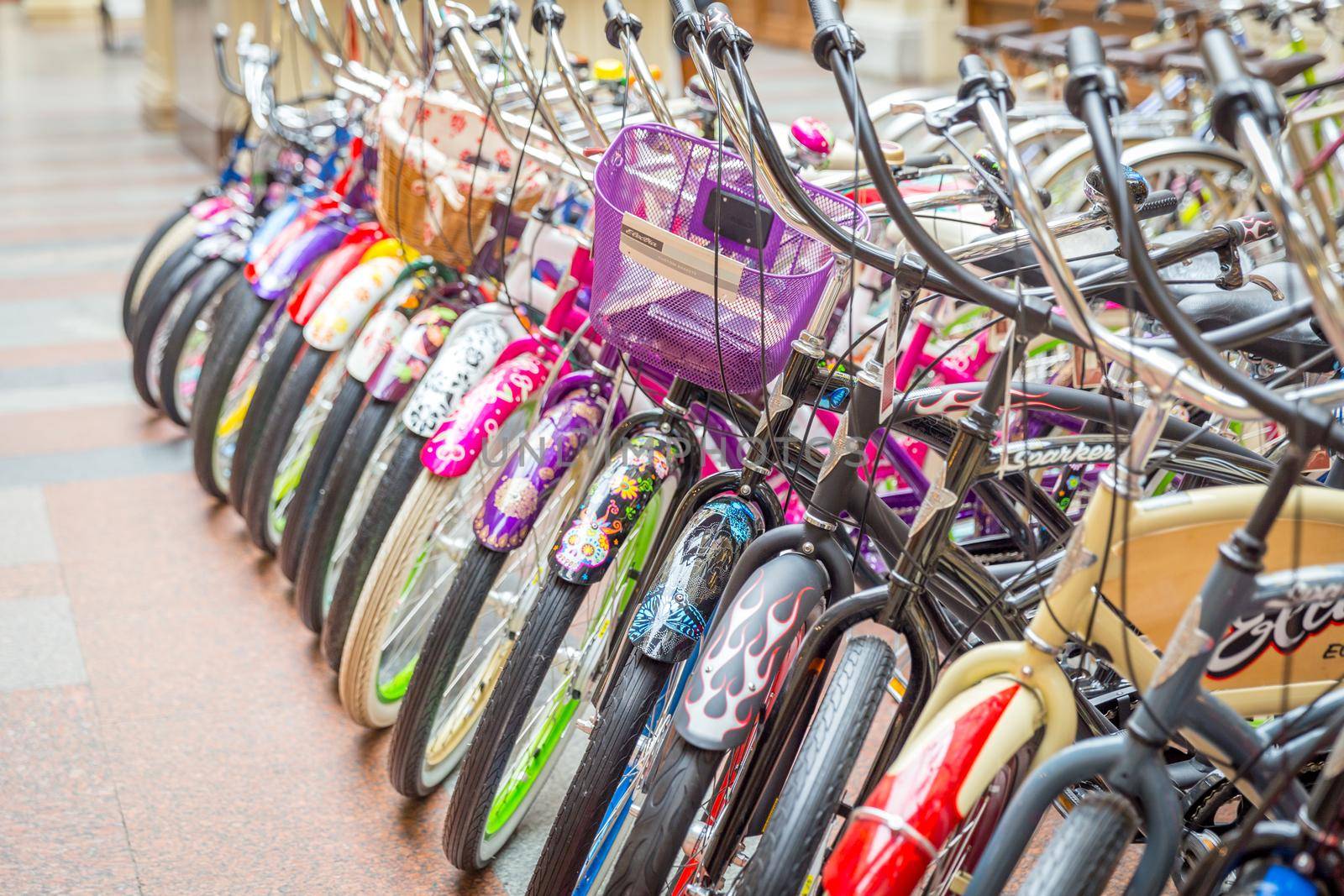 MOSCOW -NOVEMBER 21: Selling vintage bikes in GUM department store, November 21, 2013, Moscow, Russia.