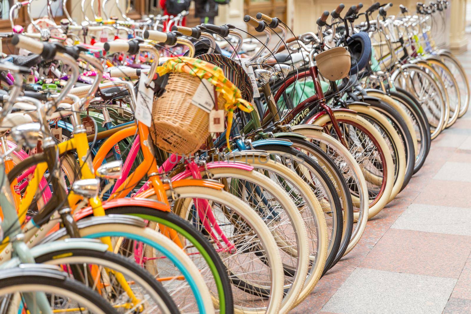 MOSCOW -NOVEMBER 21: Selling vintage bikes in GUM department store, November 21, 2013, Moscow, Russia.