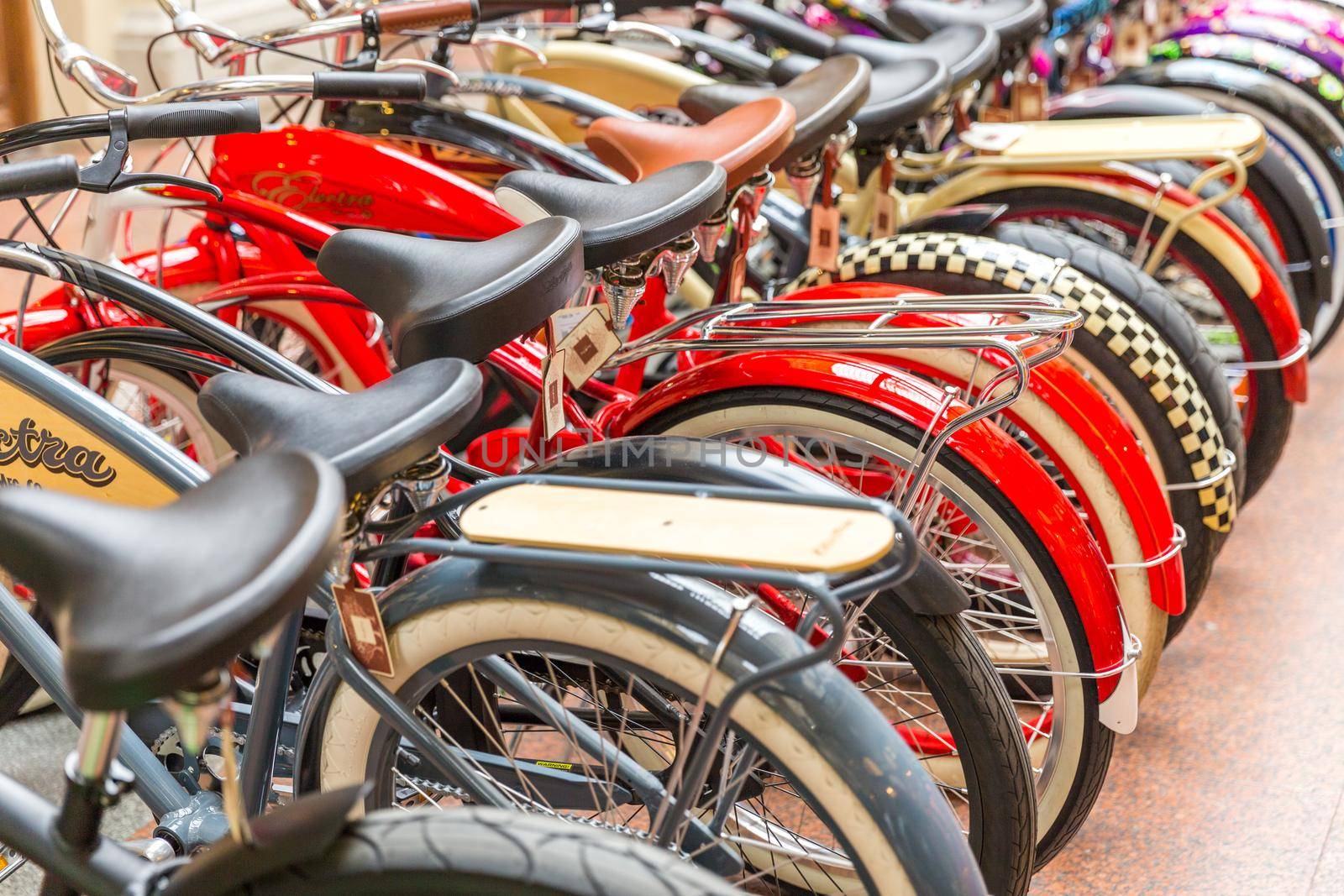 MOSCOW -NOVEMBER 21: Selling vintage bikes in GUM department store, November 21, 2013, Moscow, Russia.