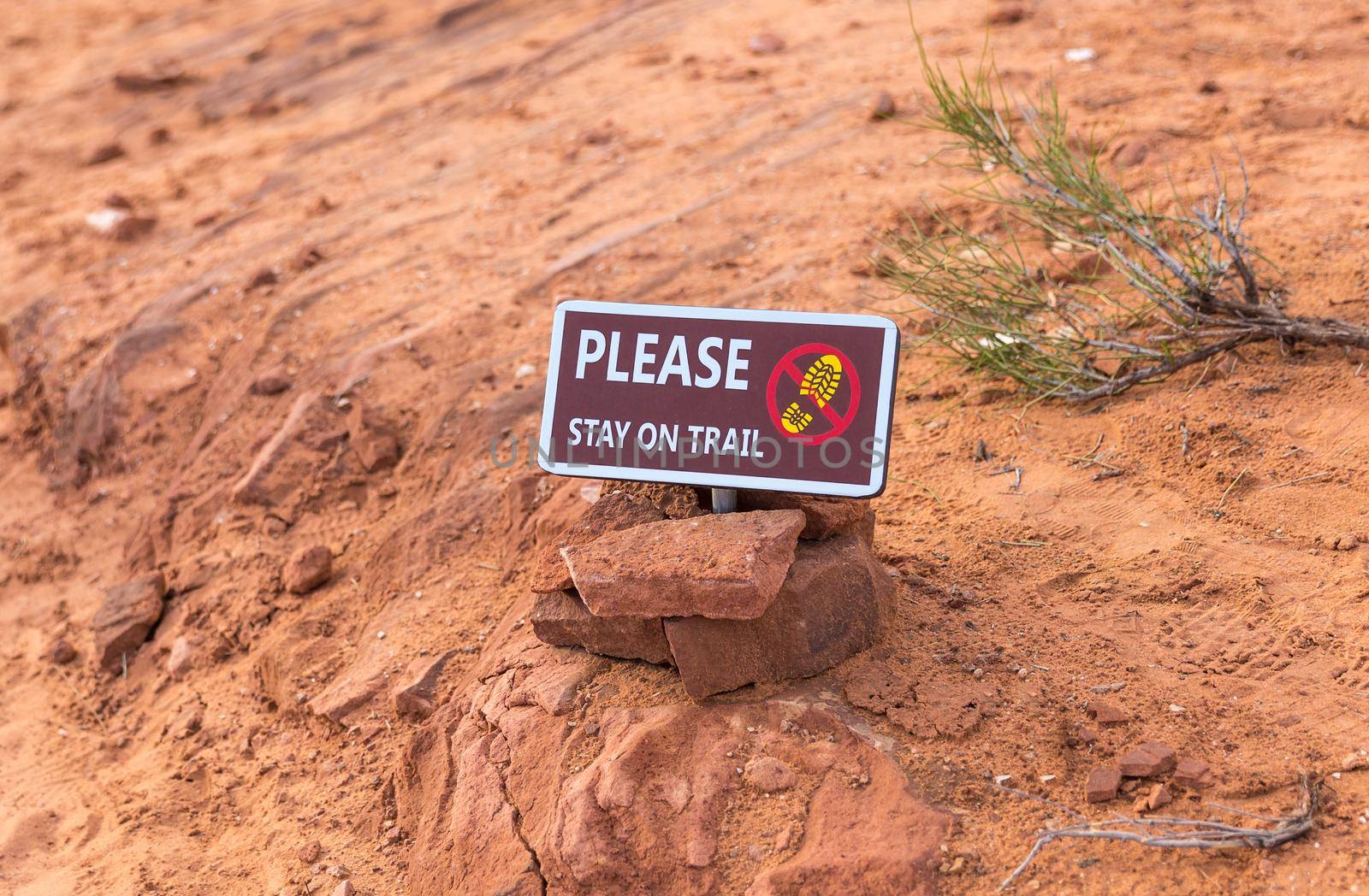 Please stay on trail Sign Warning that Hikers should stay on The Trail for Their Protection