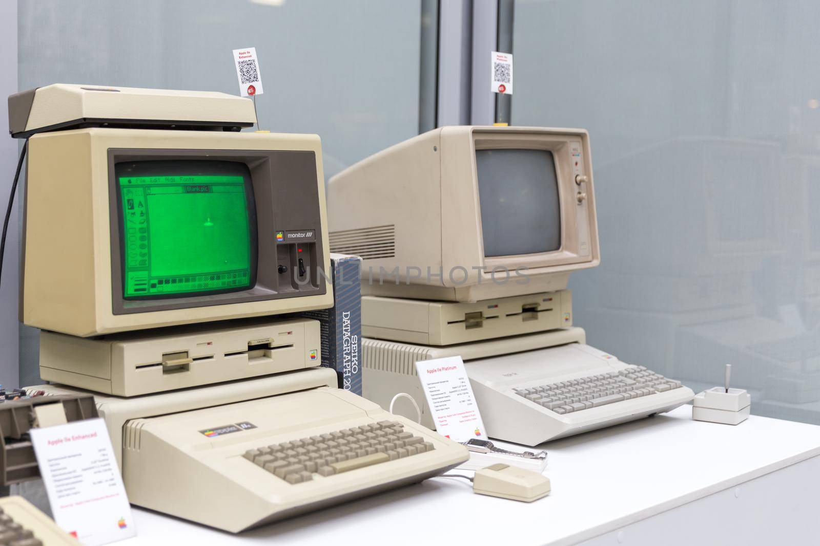 MOSCOW, RUSSIA - JUNE 11, 2018: Old original Apple Mac computer in Apple museum in Moscow Russia
