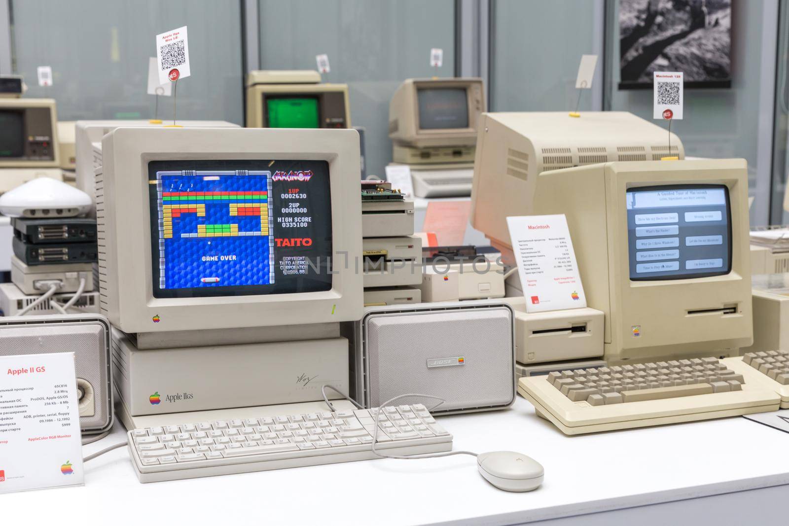 MOSCOW, RUSSIA - JUNE 11, 2018: Old original Apple Mac computer in Apple museum in Moscow Russia