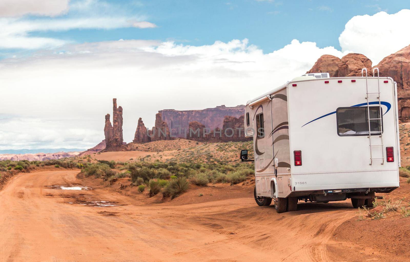 Motorhome on the road in Monument Valley, Utah, USA
