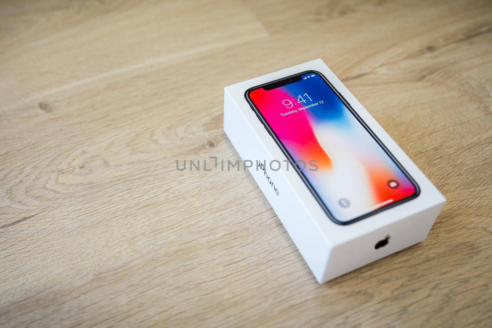 MOSCOW,RUSSIA 12 NOVEMBER, 2017: Iphone X smart phone. Latest Apple Iphone 10 mobile phone. Illustrative editorial. Newest Iphone with touch screen, dual vertical camera