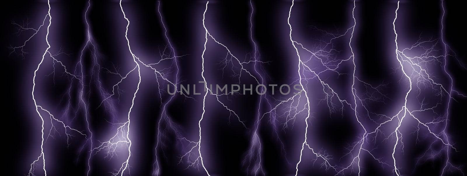 Thunder lightning bolts isolated on black background, abstract electric concept by Mariakray