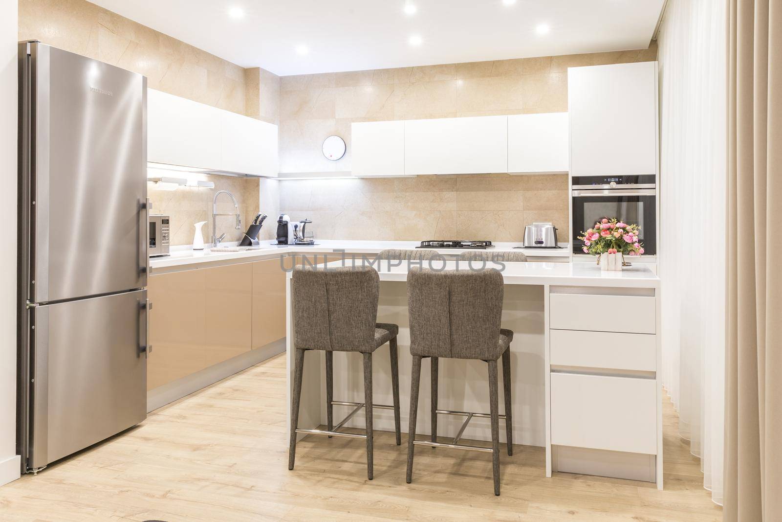Modern kitchen interior in luxurious apartment