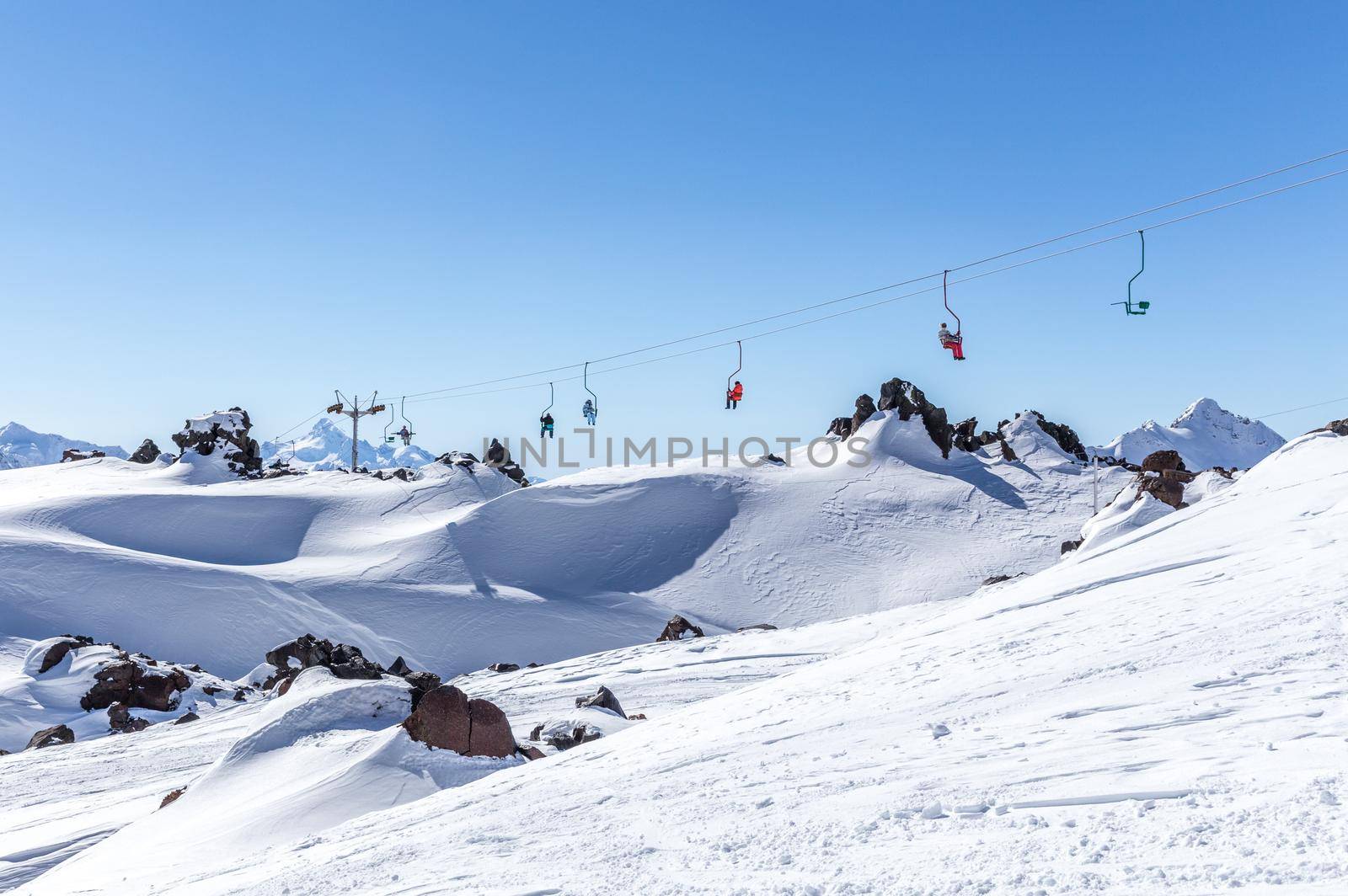 Ski lift in Ski Resort high in the mountains in Russia