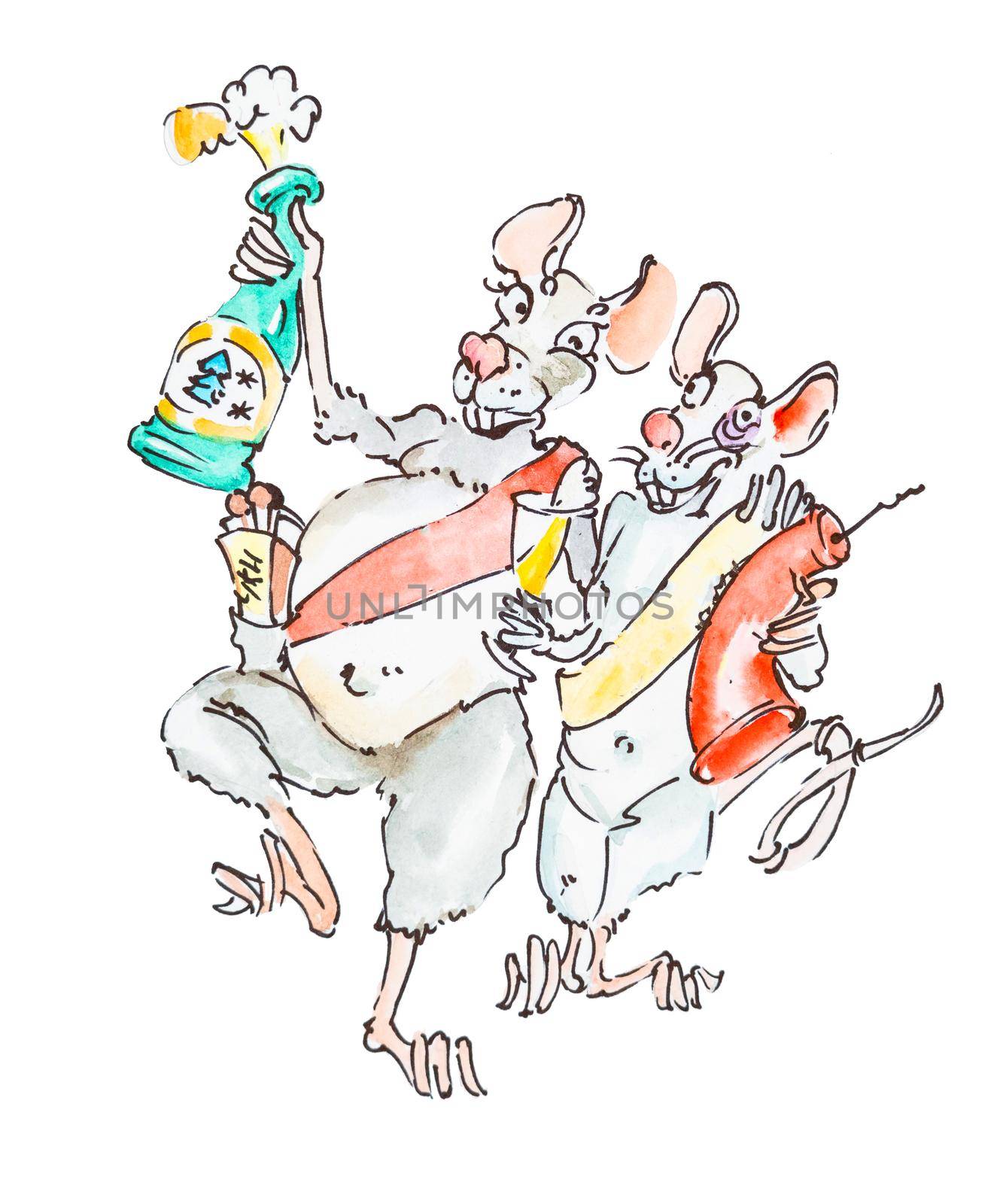 New year, Funny happy mouse or rat skates