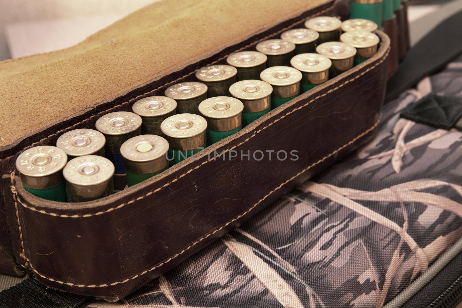 An old cartridge leather belt with shotgun shells