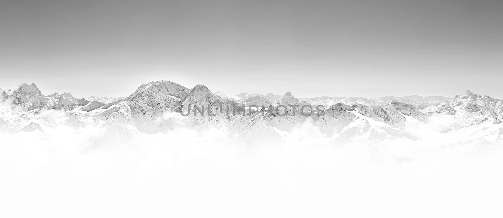 Panorama of winter mountains in Caucasus region,Elbrus mountain, Russia