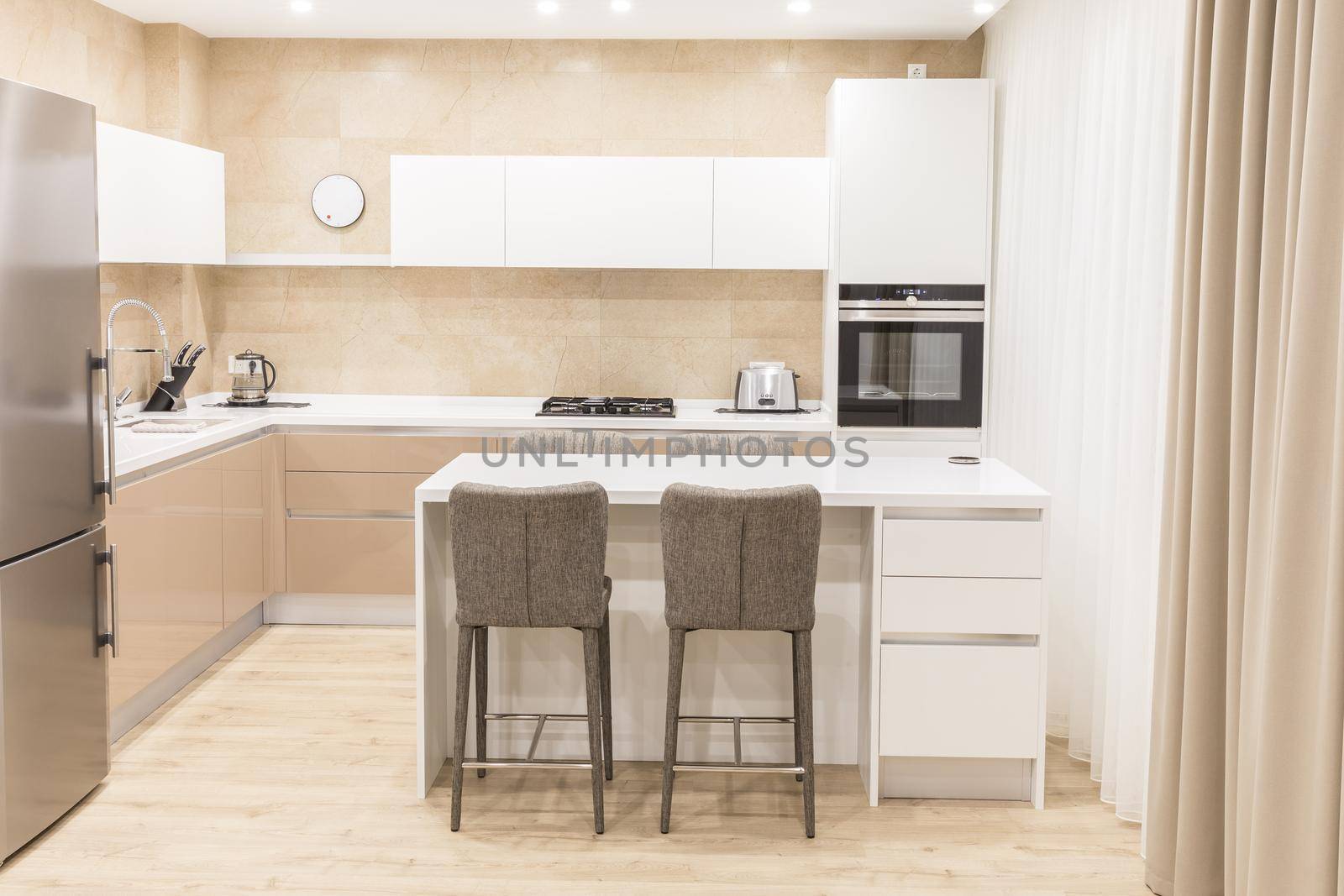 Modern kitchen interior in luxurious apartment
