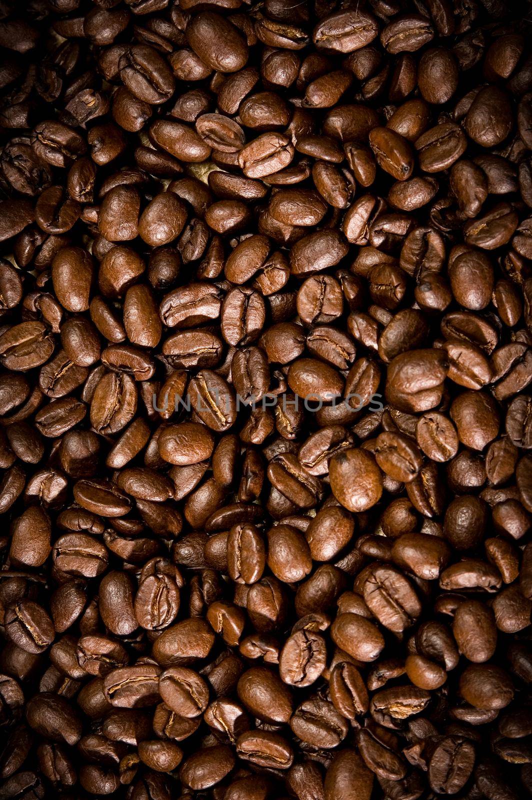 Brown coffee beans, closeup of coffee beans for background and texture