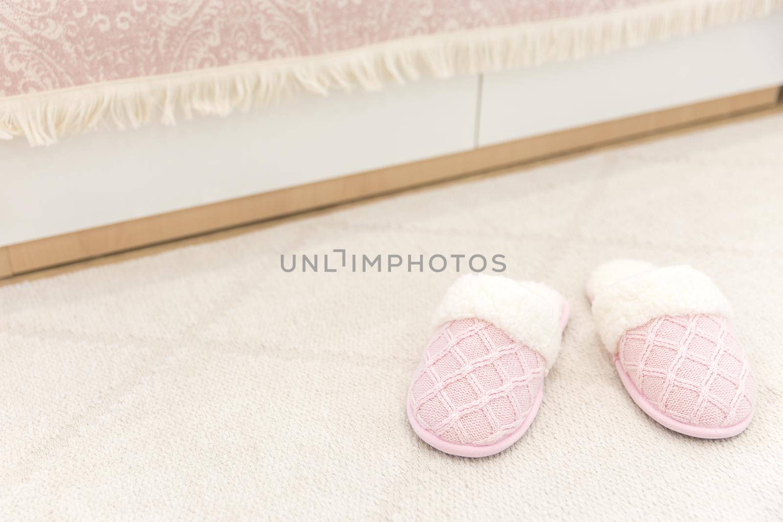 Pink cozy knitted slippers