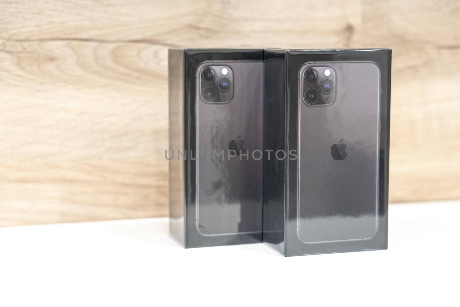 Moscow, Russia - September 24, 2019: New Apple iPhone 11 pro sealed in box over White Background
