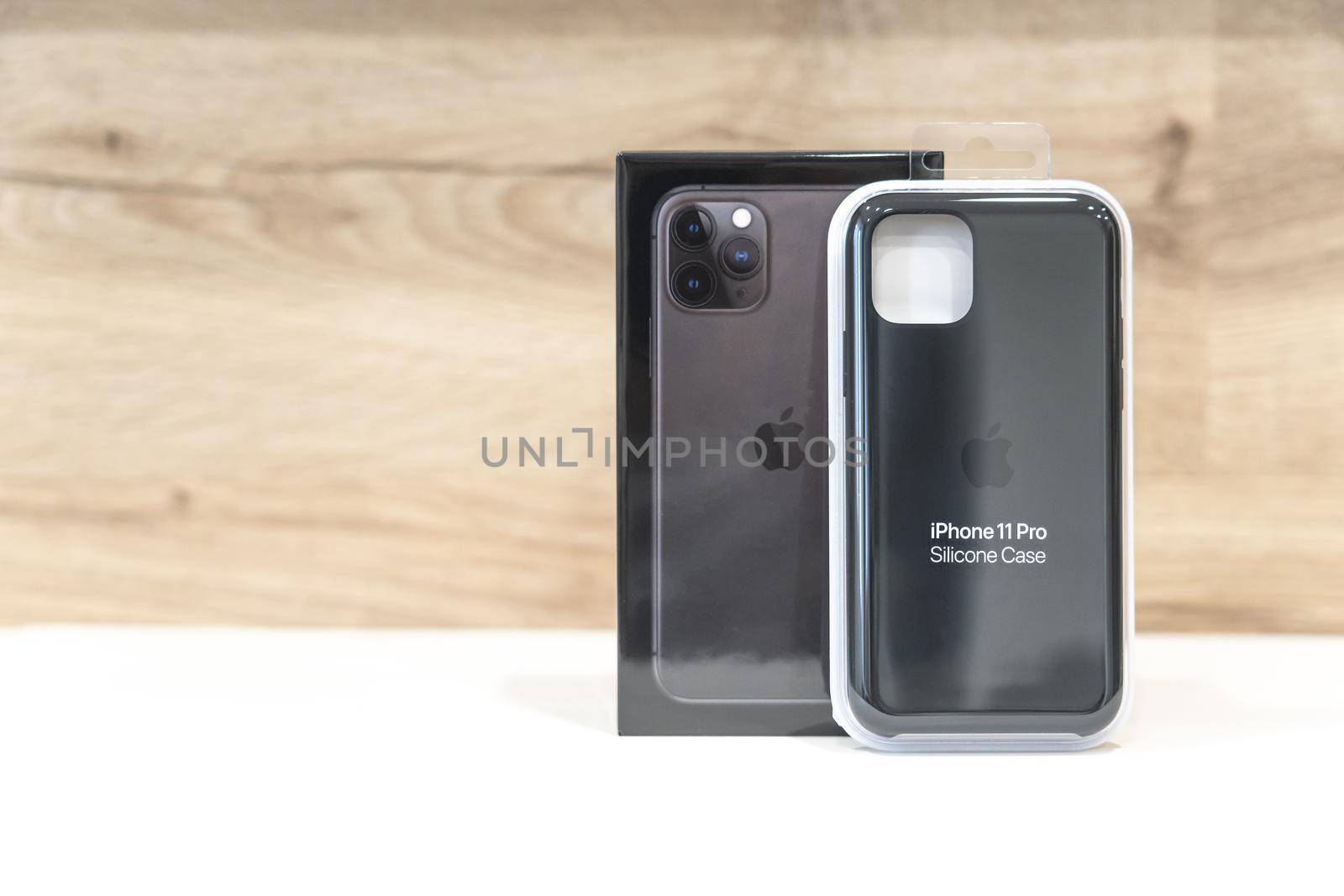 Moscow, Russia - September 24, 2019: Silicone black case for Apple Iphone 11 pro sealed