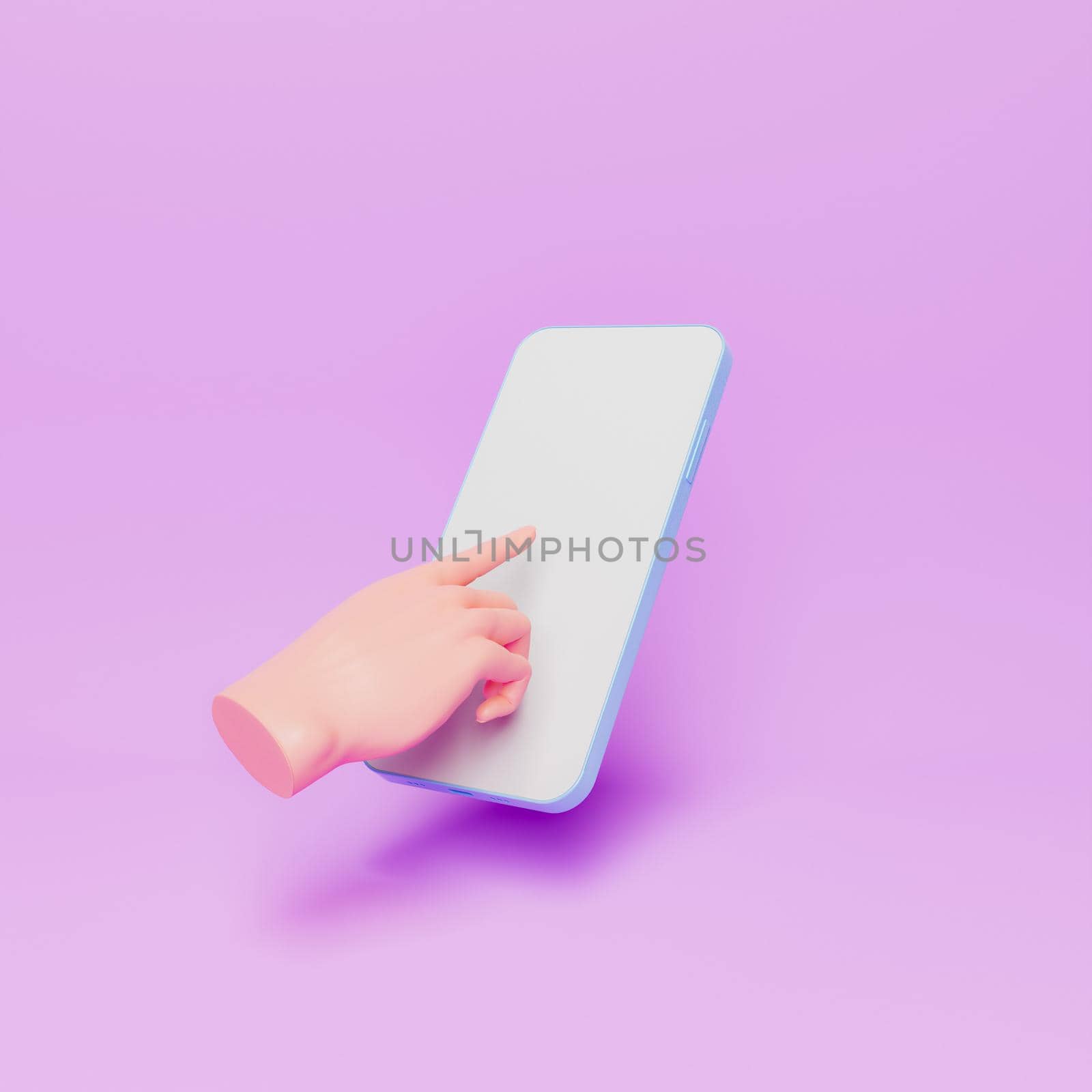 3d cartoon hand touching the screen of a mobile phone by asolano