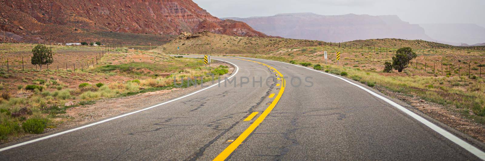 View of Monument Valley on the Highway in Navajo Nation Reservation in USA