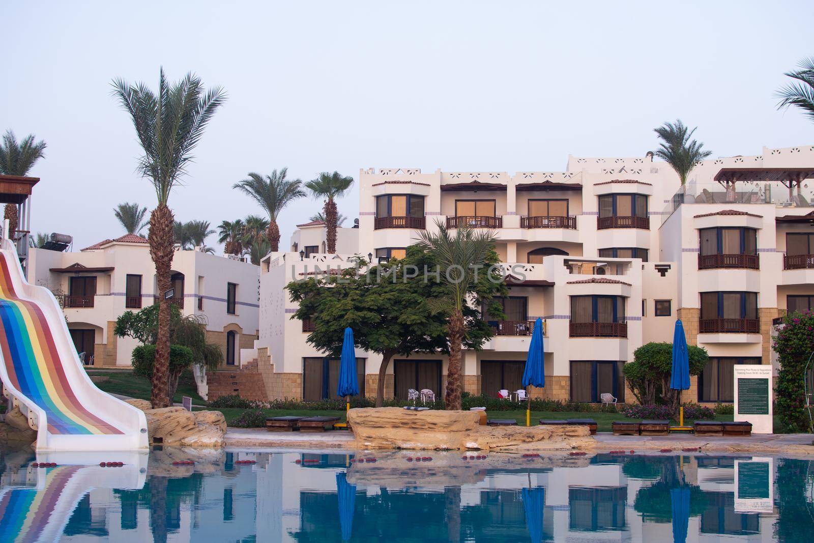 vacation in a hotel in Egypt, Sharm el-Sheikh. view of the pool and residential areas.