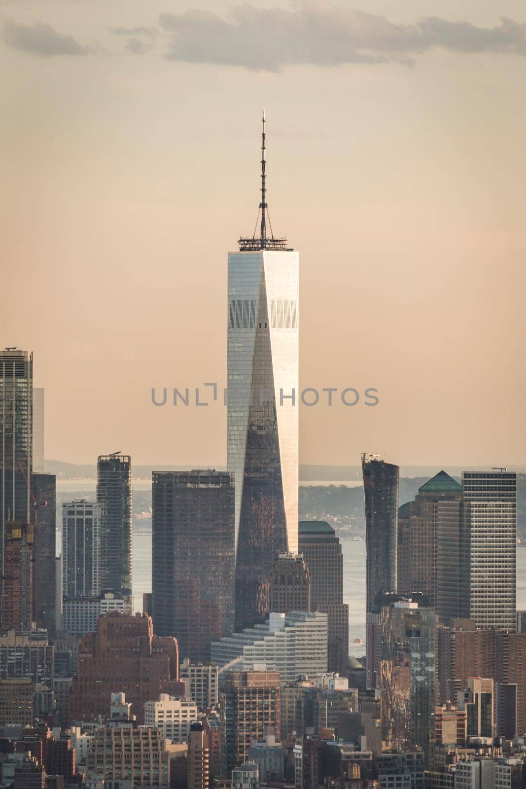 New york, USA - May 17, 2019: New York City Manhattan midtown aerial panorama view with skyscrapers and blue sky in the day