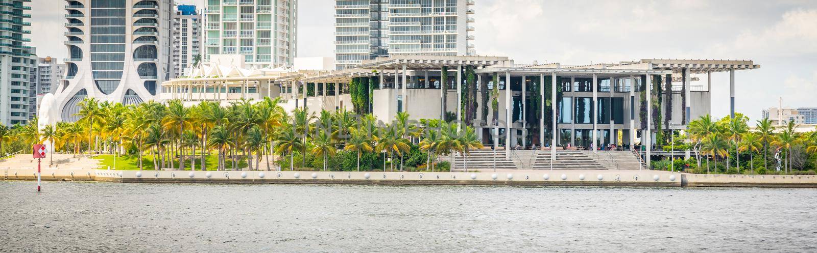 Miami USA September 11, 2019 : view of PAMM Perez Art Museum with green exterior decoration and flying garden. Modern and contemporary art museum opened in 2013 in Museum Park in downtown Miami by Mariakray