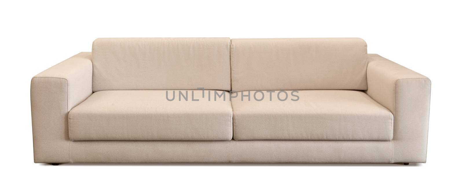 Front view beige couch on white.