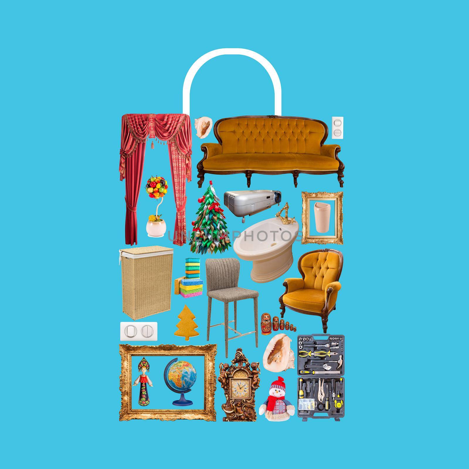 Poster of shop bag combined of many isolated items.