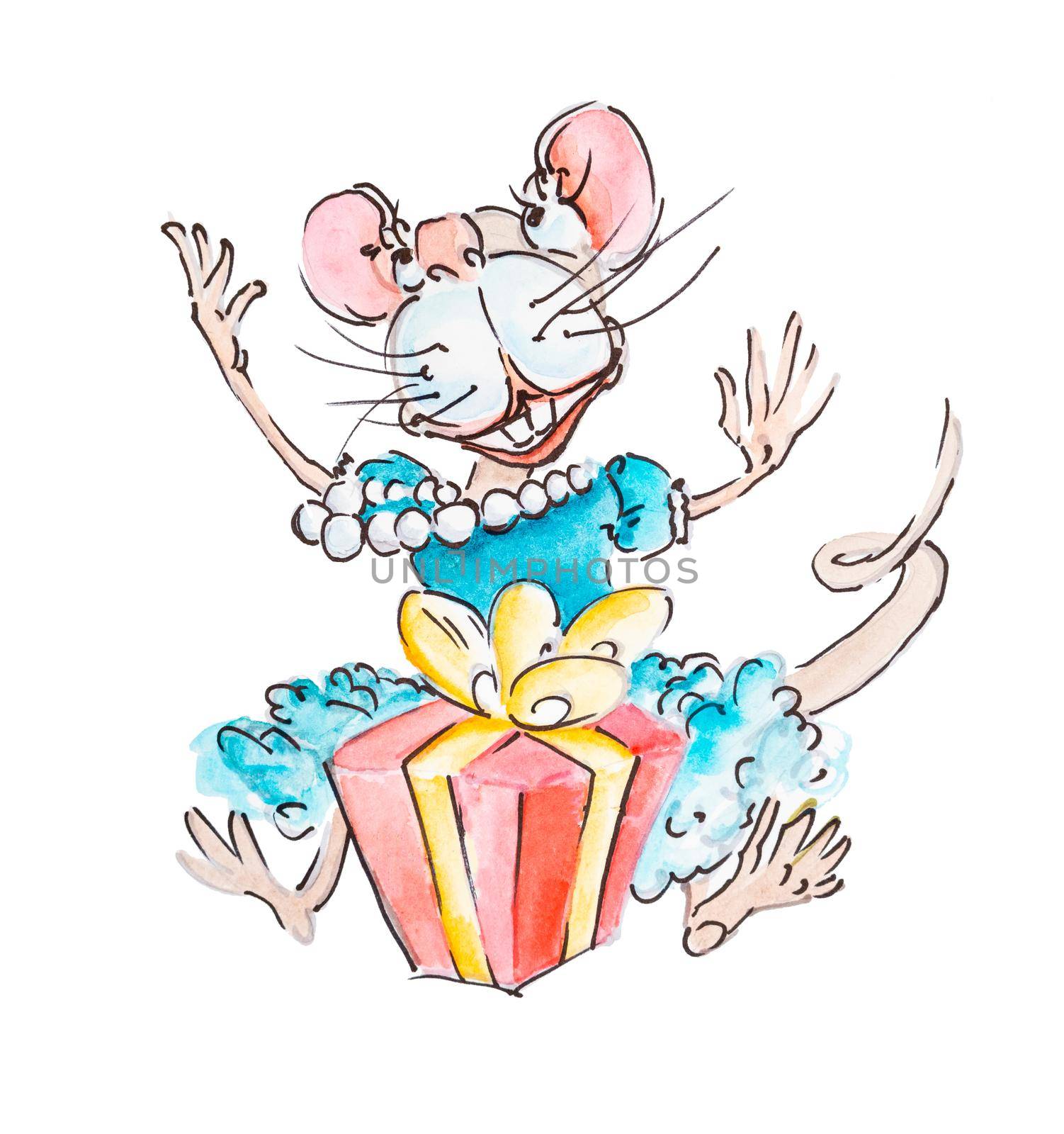 New year, Funny happy mouse or rat with present