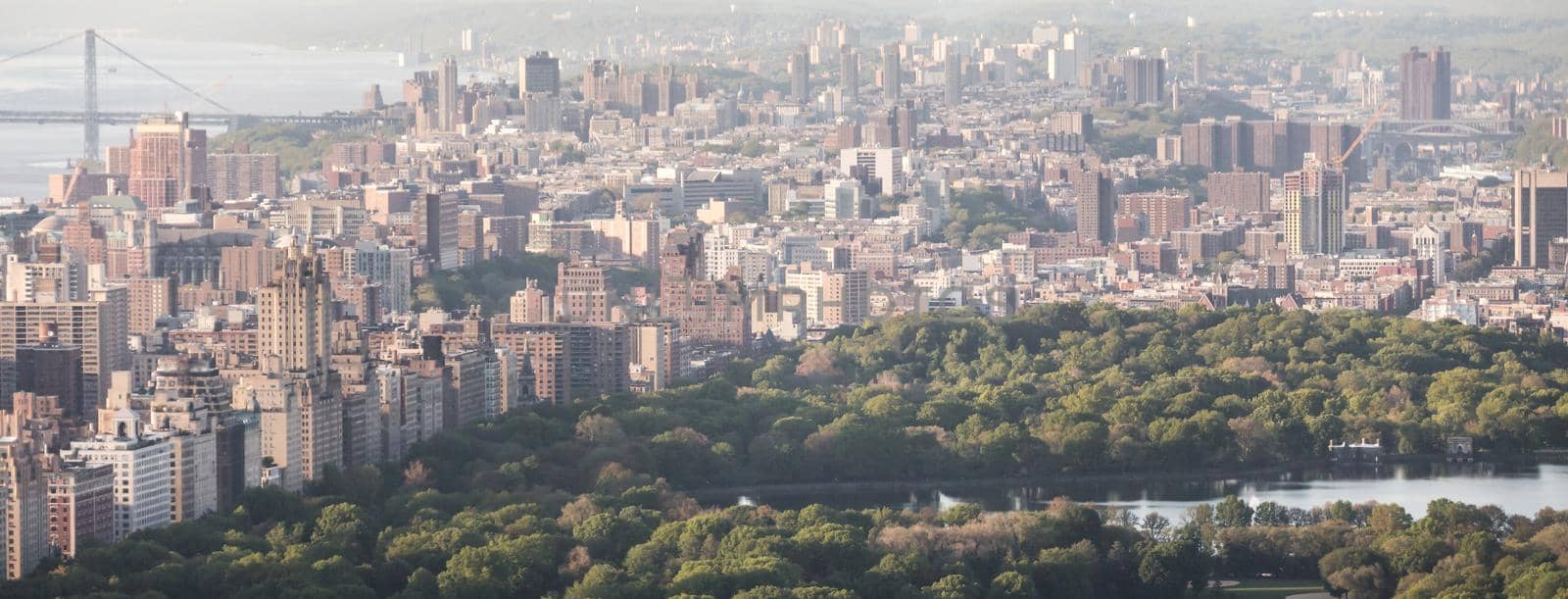 New york, USA - May 17, 2019: Central Park aerial view, Manhattan, New York. Park is surrounded by tall skyscrapers