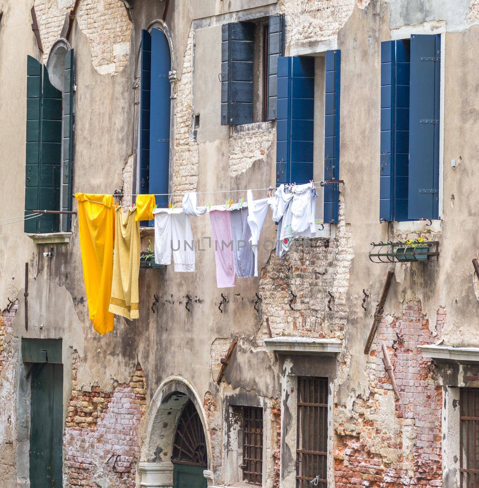 Clothes drying hanging outside in Venice Italy