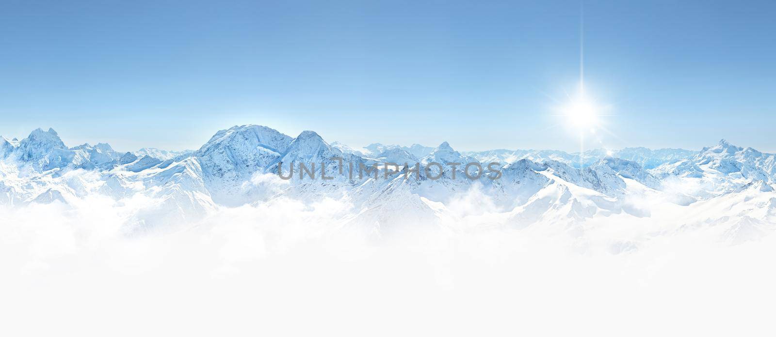Panorama of winter mountains in Caucasus region,Elbrus mountain, by Mariakray