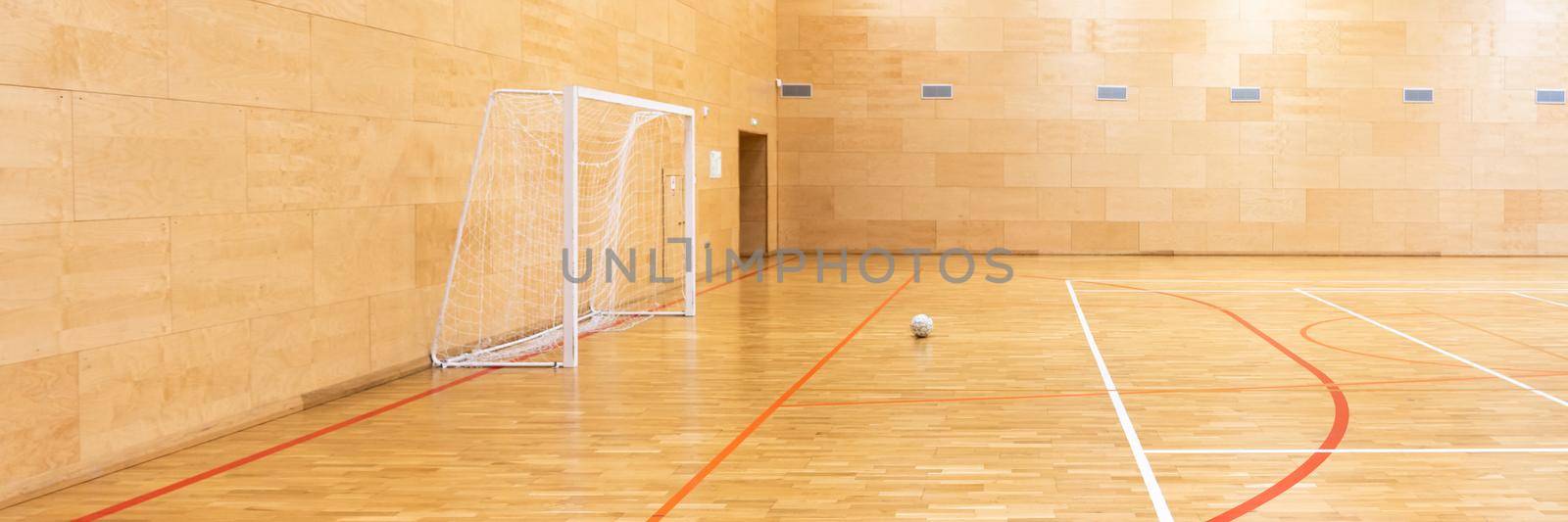 Gates for mini football. Hall for handball in modern sport court by Mariakray